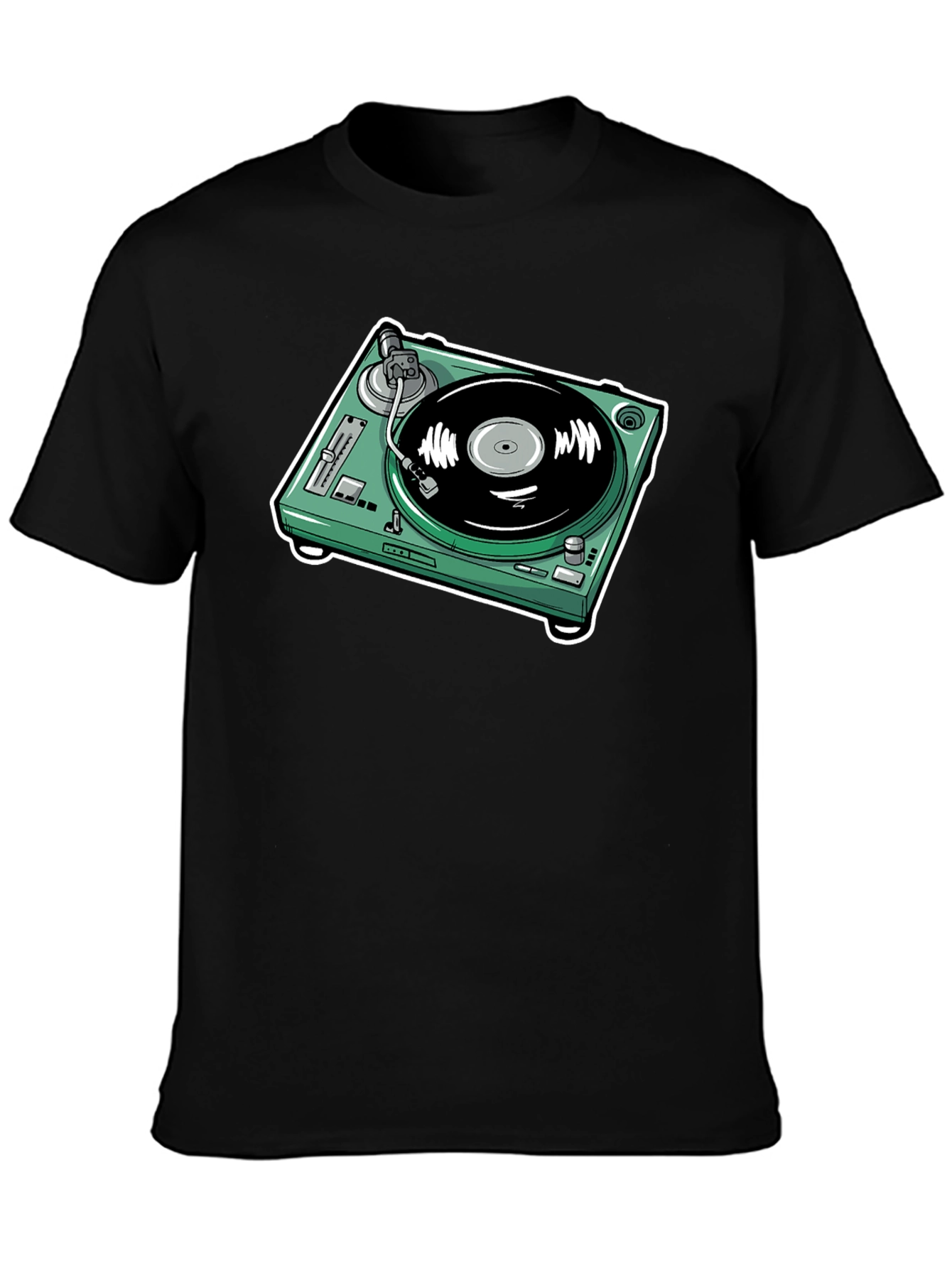 Black Turntable Graphic T-Shirt - Black Cotton Tee view 3