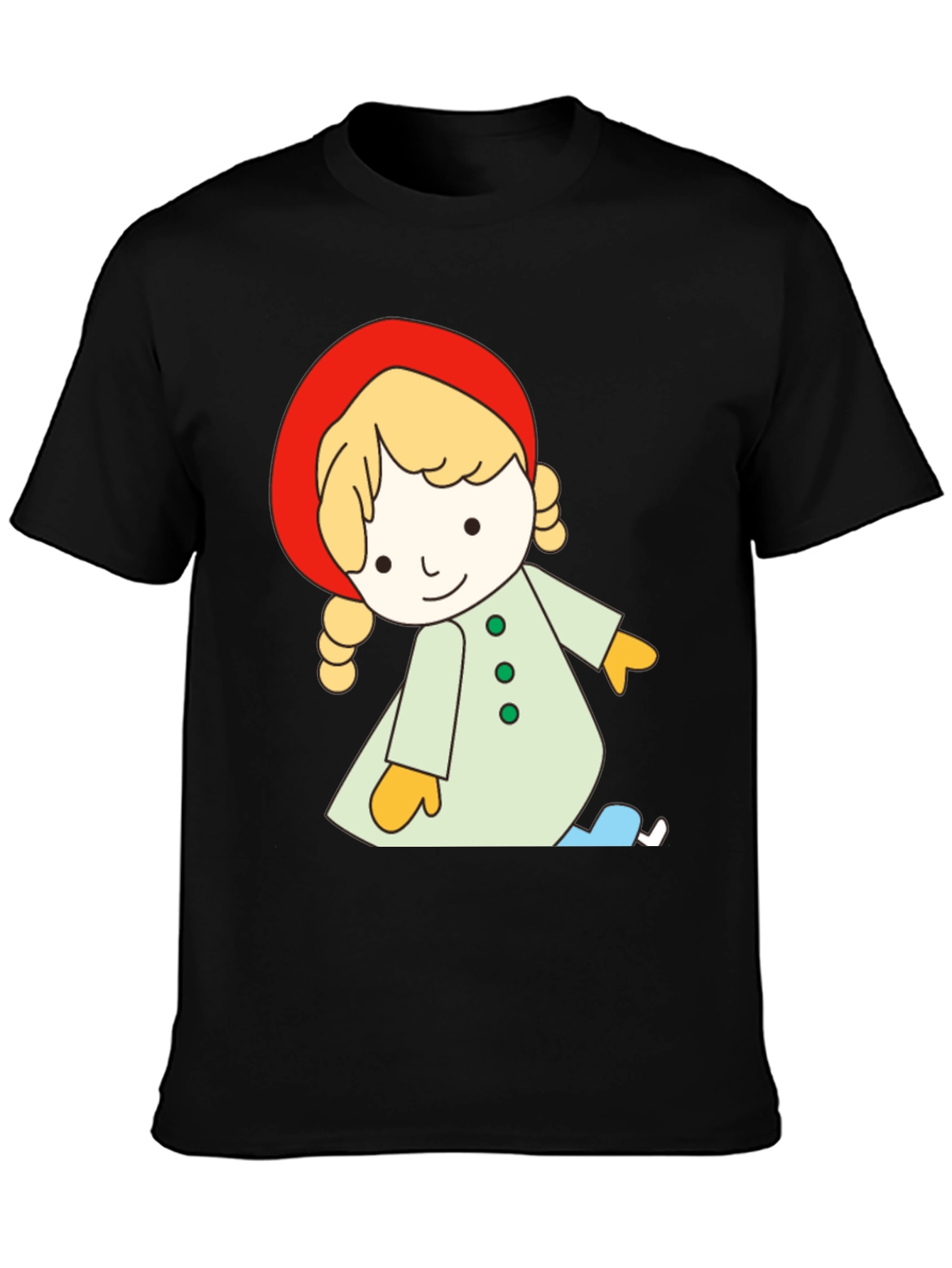 Black Cartoon Girl Black T-Shirt, Unique Design view 3