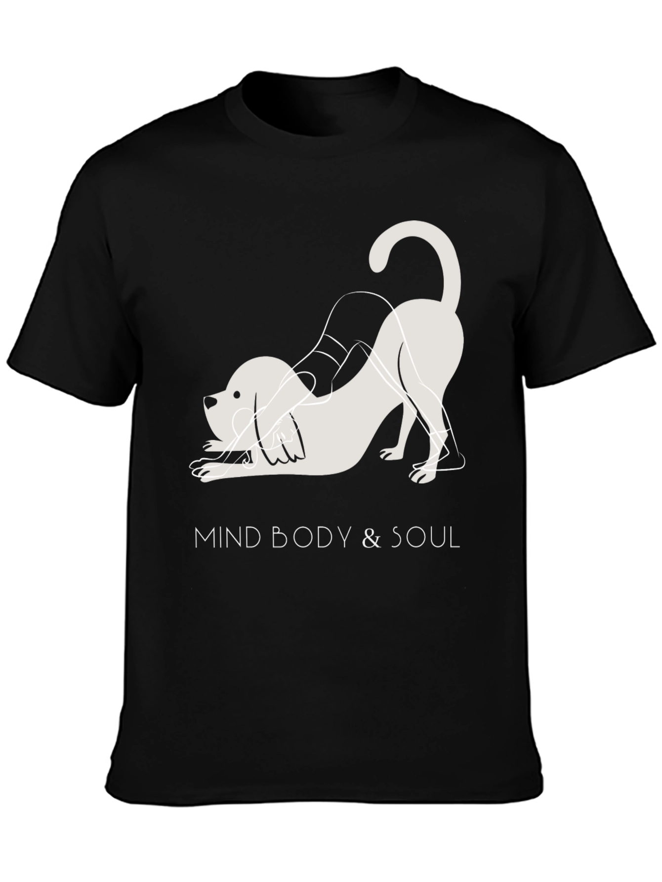Black Mind Body & Soul Yoga Dog Black T-Shirt view 3