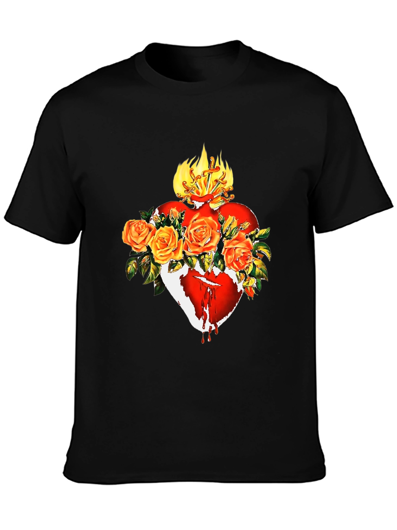 Black Sacred Heart Rose T-Shirt - Unique Graphic Tee view 3