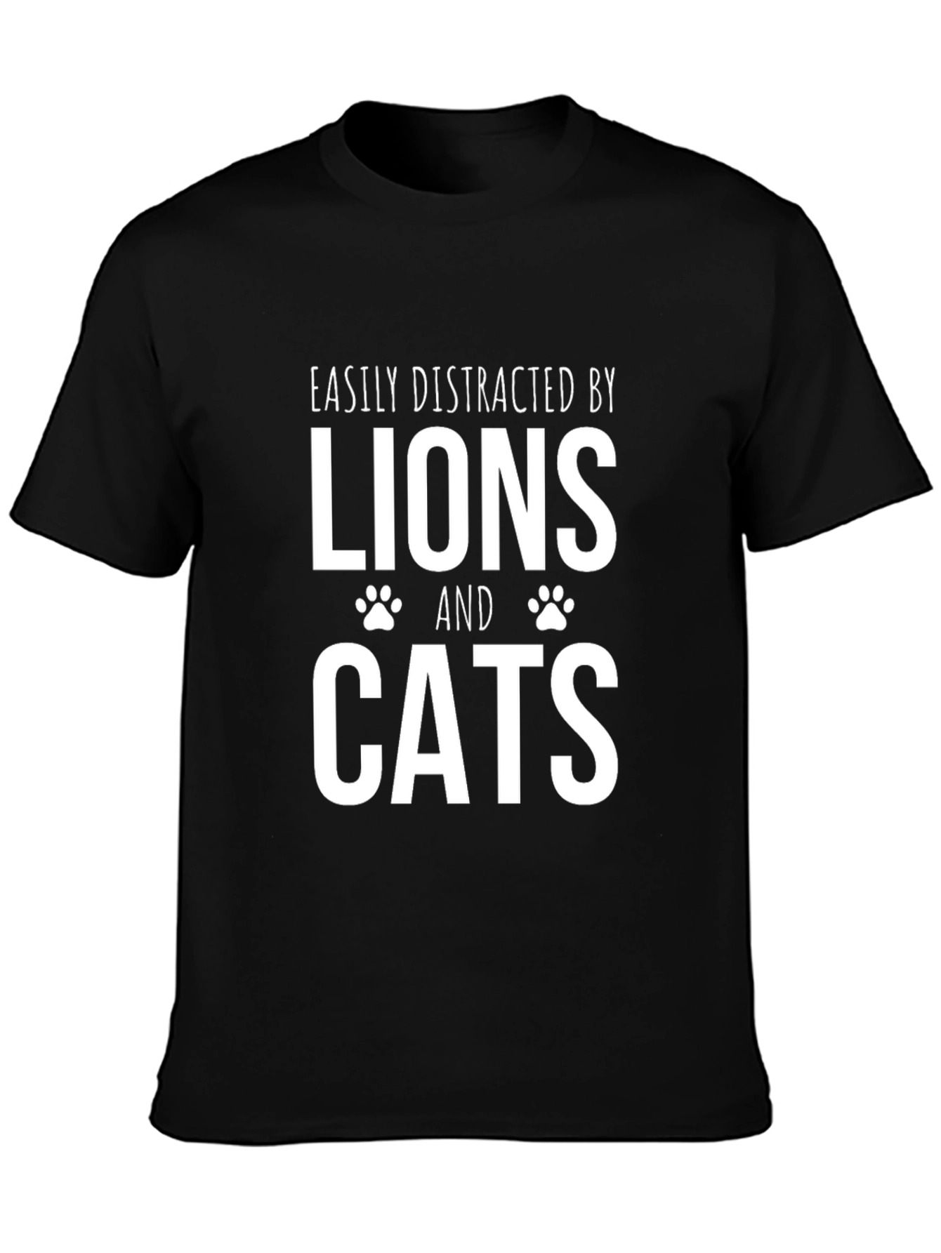 Black Easily Distracted By Lions & Cats Black T-Shirt view 3