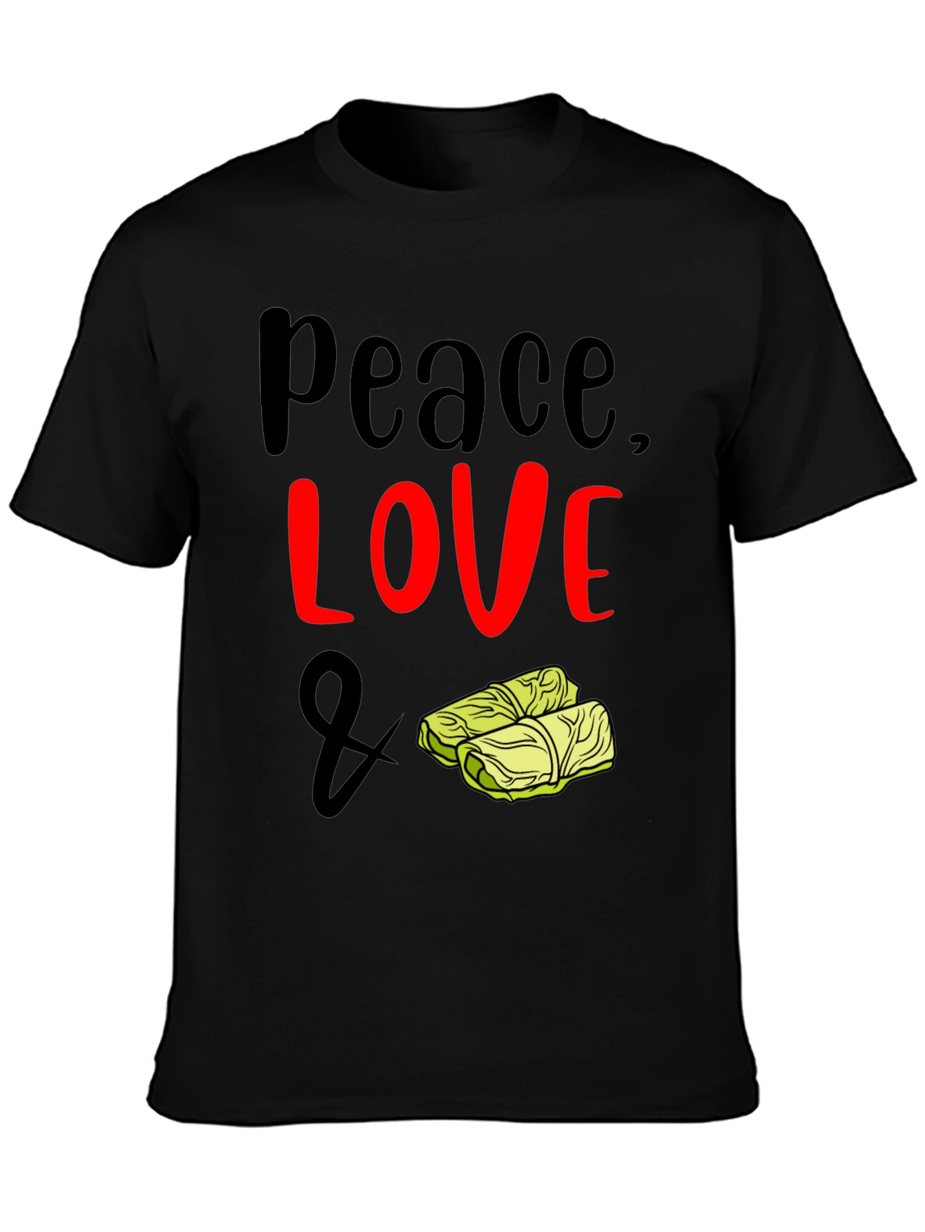 Black Peace, Love & Cabbage Roll T-Shirt view 3