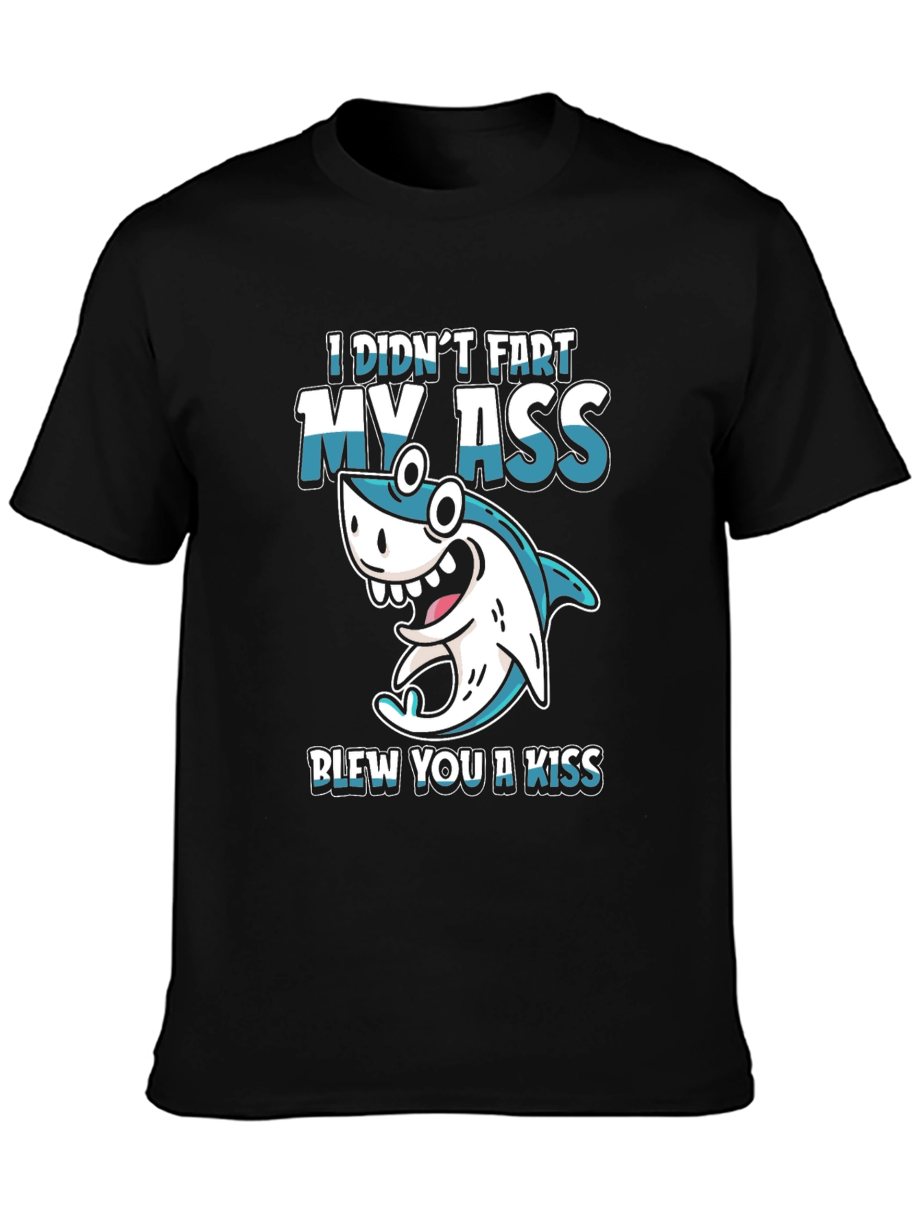 Black Funny Shark Fart Kiss T-Shirt - Humor Tee view 3