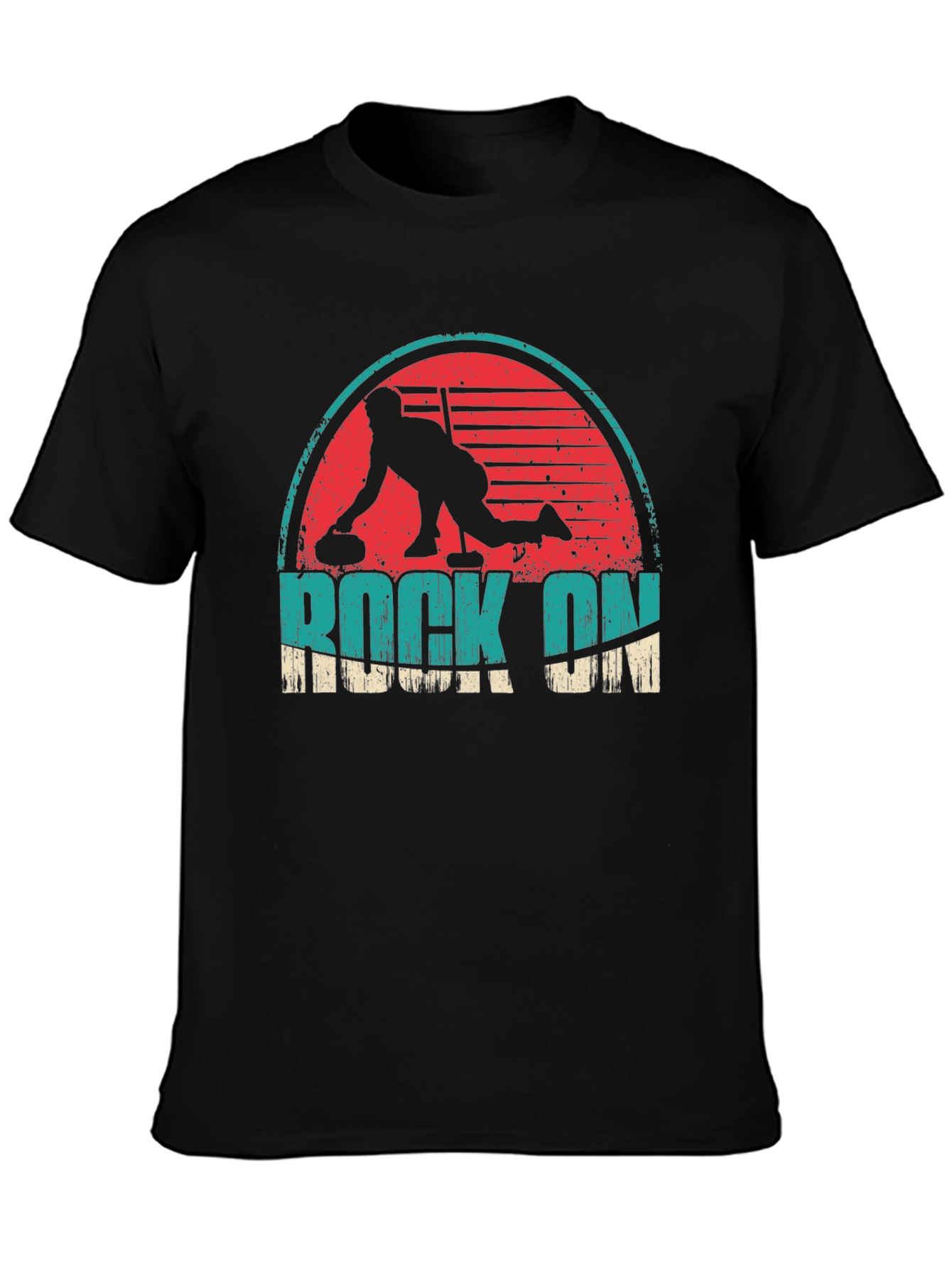 Black Rock On Curling Graphic Tee - Retro Design view 3