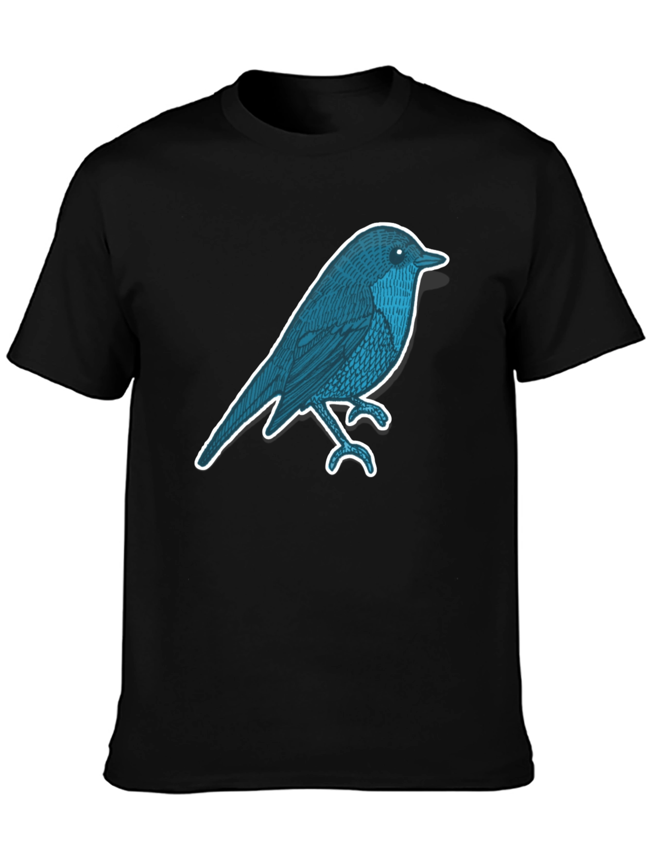 Black Men's Black T-Shirt with Bird Graphic view 3