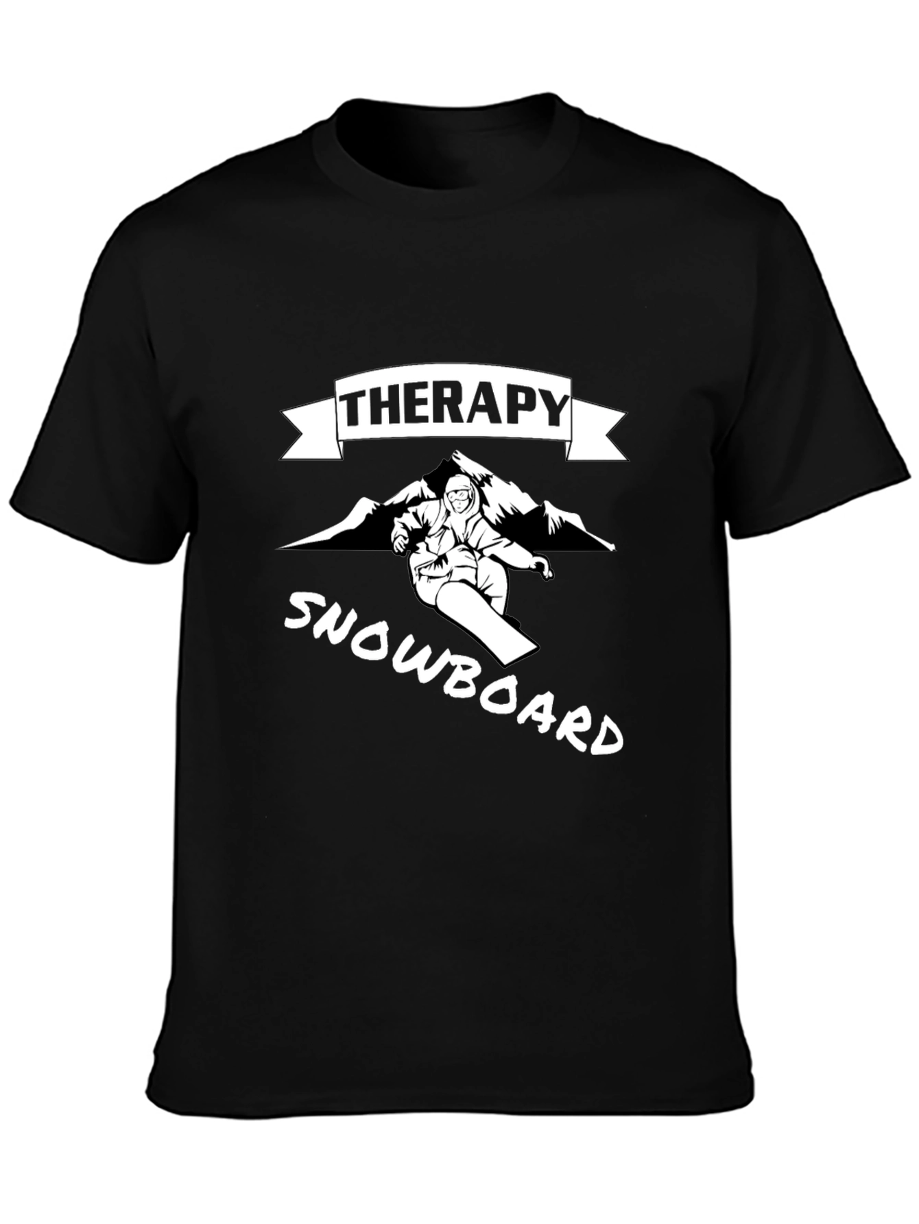 Black Therapy Snowboard T-Shirt - Unisex Black Tee view 3