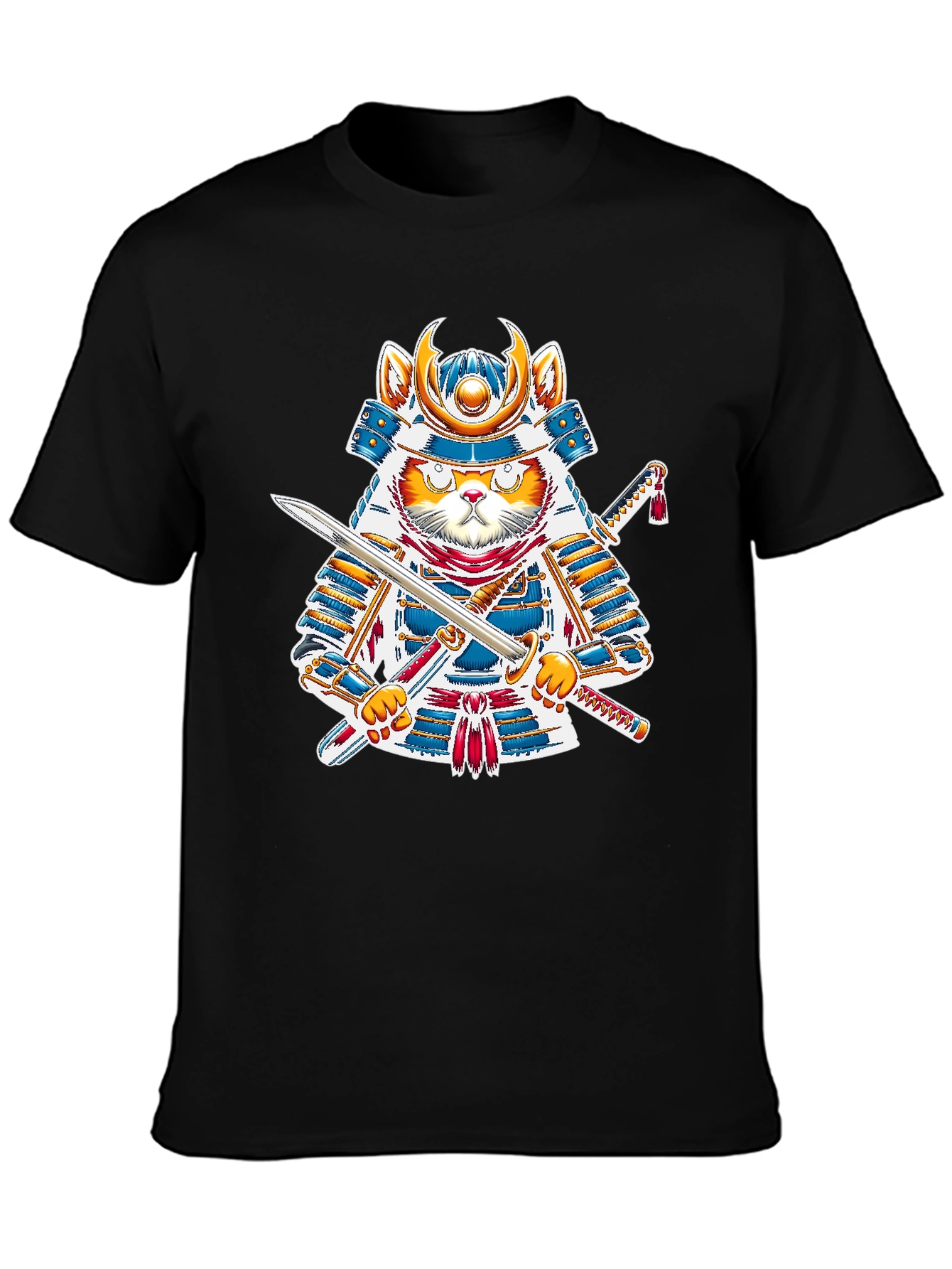 Black Samurai Cat T-Shirt - Warrior Kitten Graphic Tee view 3