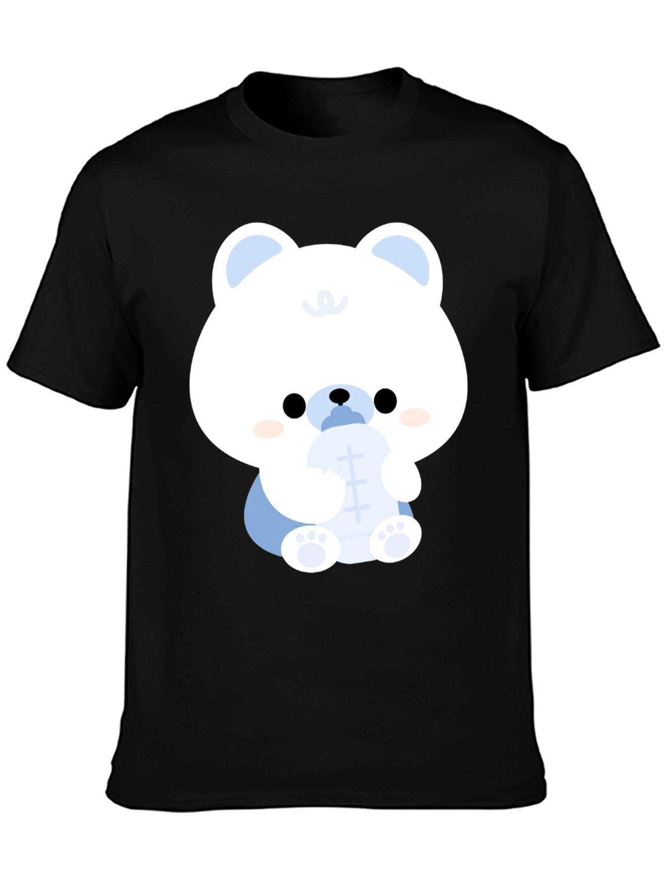 Black Cute Cartoon Bear Black T-Shirt view 3