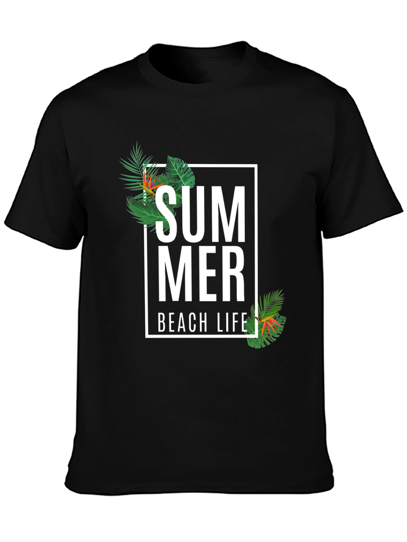 Black Summer Beach Life Graphic Tee - Black Casual T-Shirt view 3