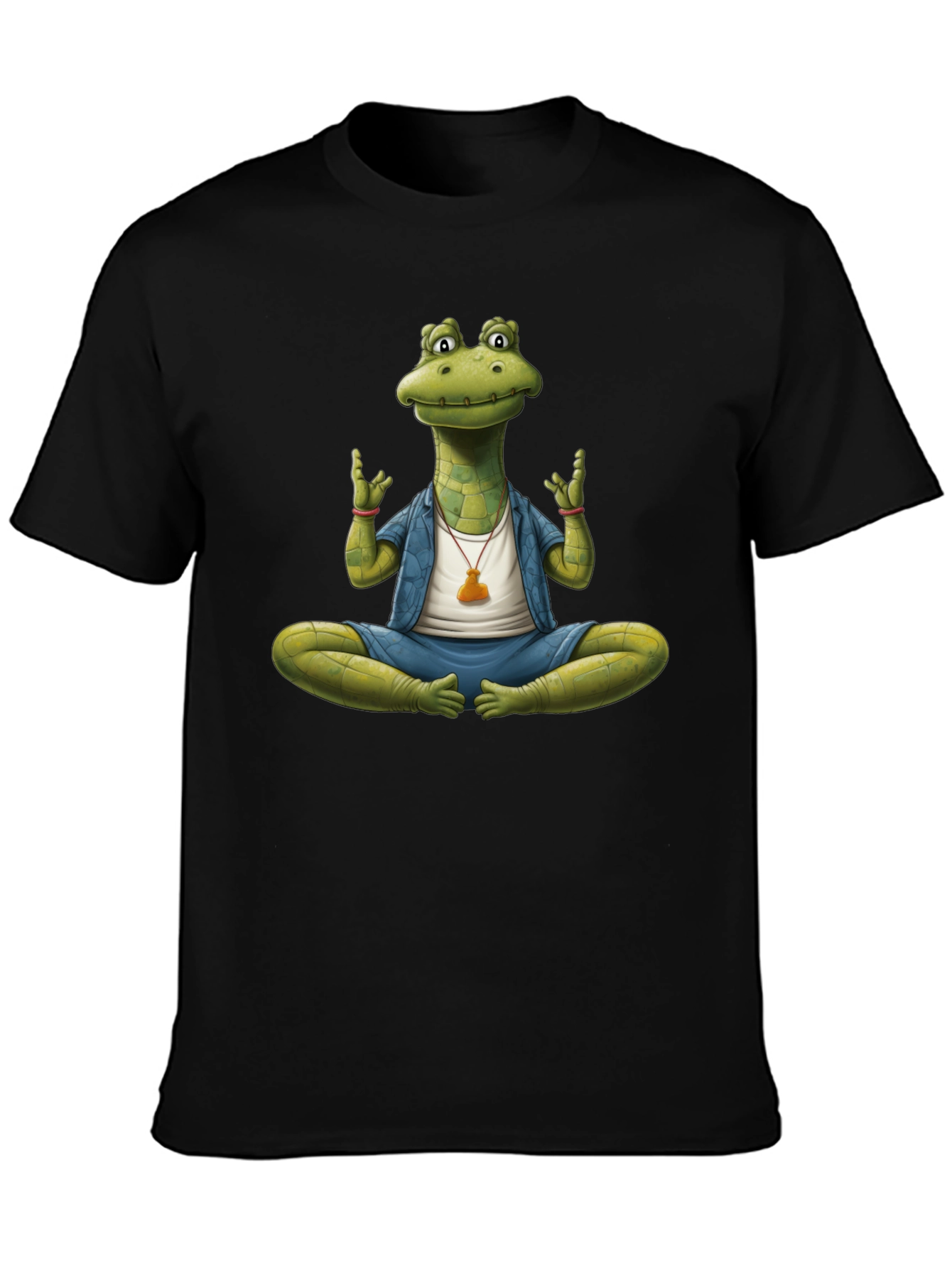 Black Yoga Alligator T-Shirt - Meditating Reptile Tee view 3