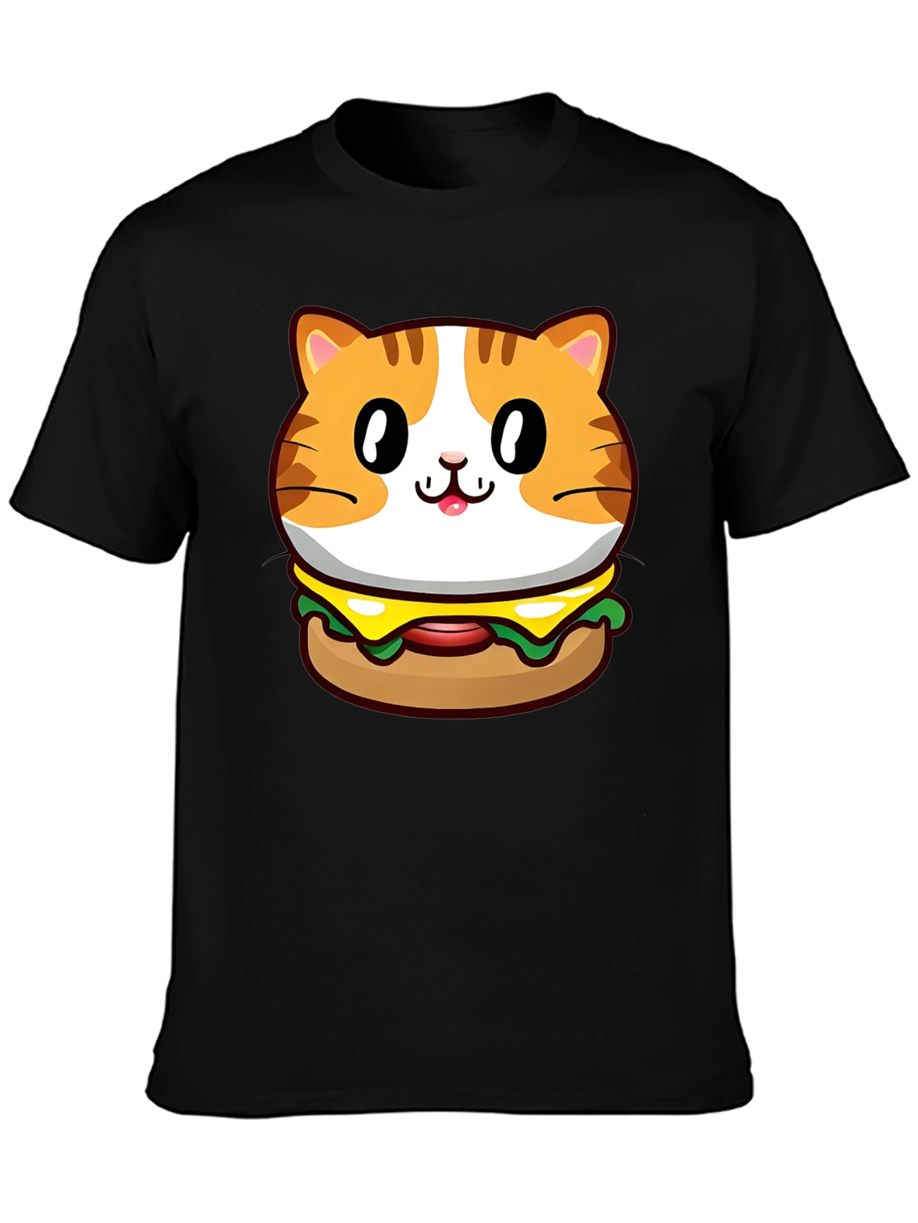 Black Cat Burger Graphic Tee - Unisex Black T-Shirt view 3