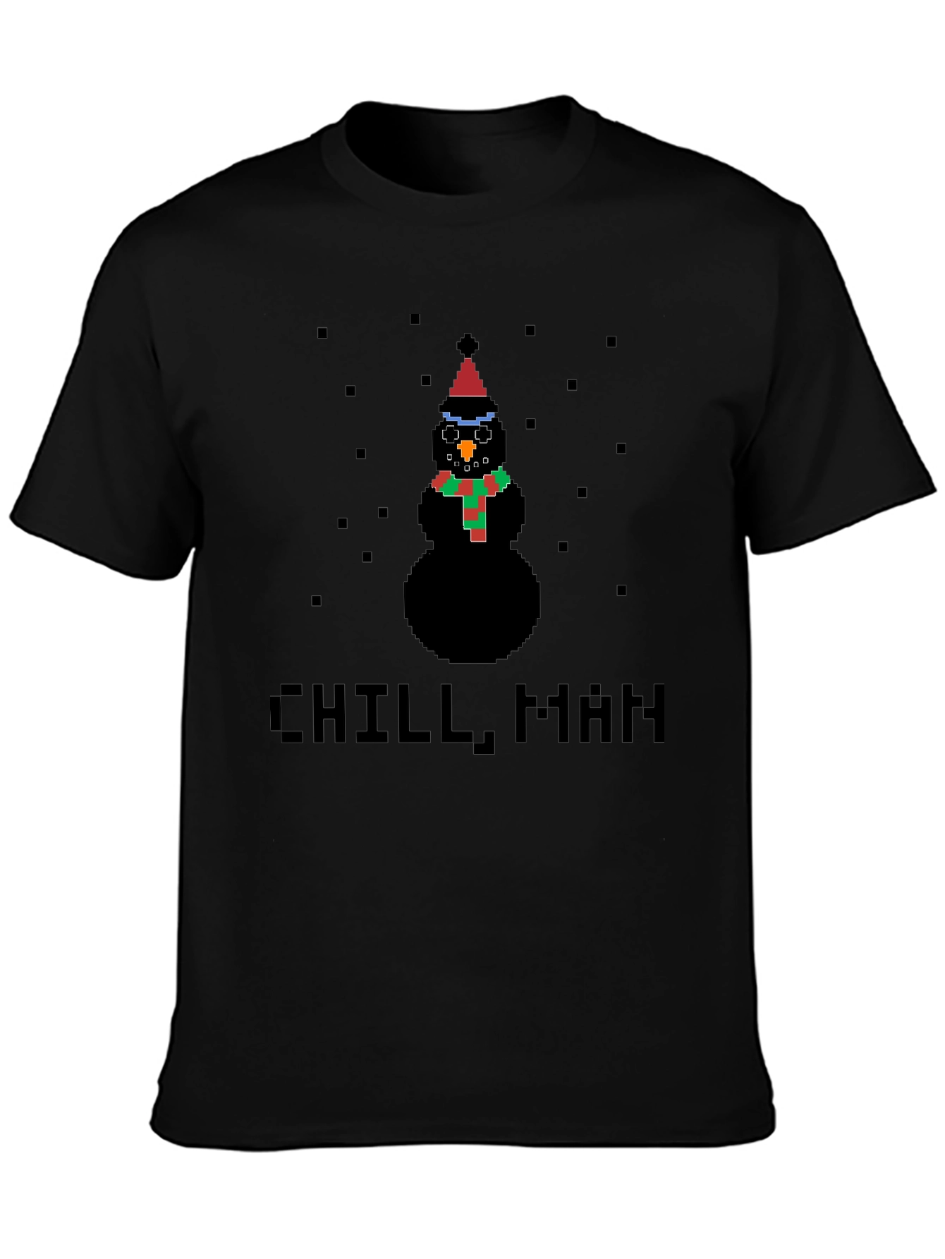 Black Pixel Snowman Chill Man Black T-Shirt view 3