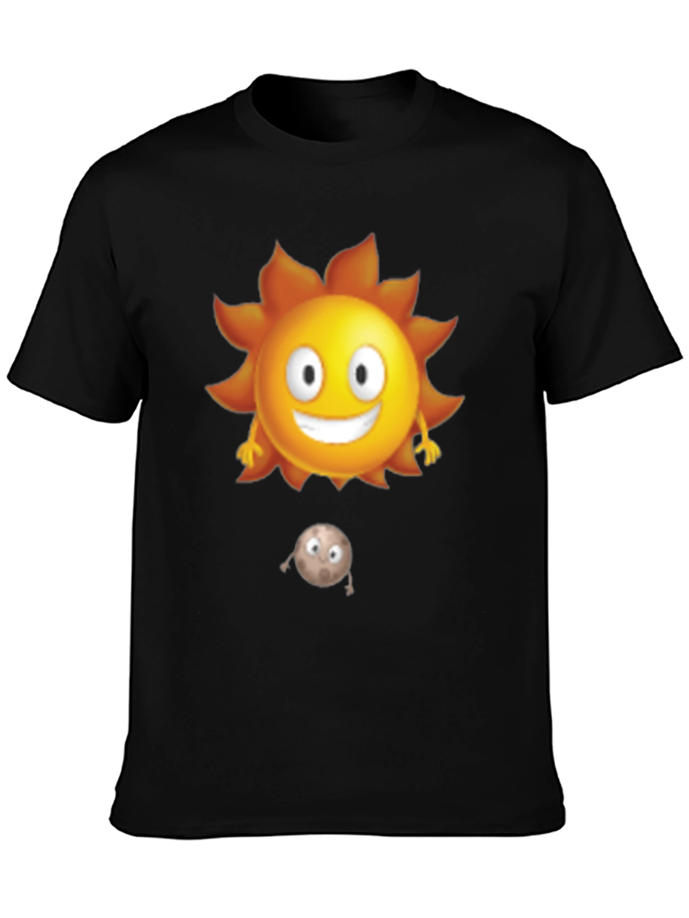 Black Cartoon Sun and Moon Black T-Shirt view 3