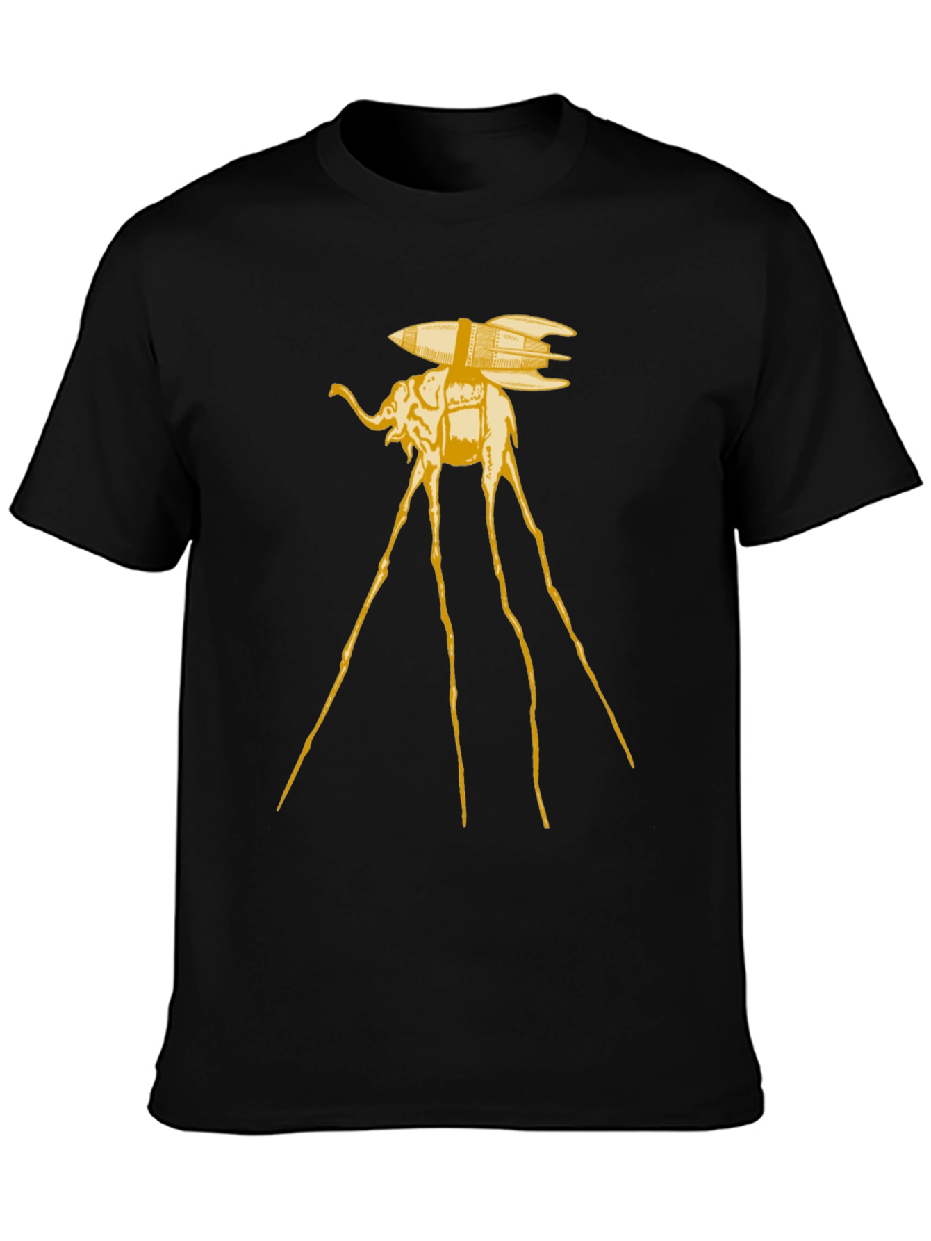 Surreal Elephant Rocket T-Shirt - Artistic Black Tee - 3