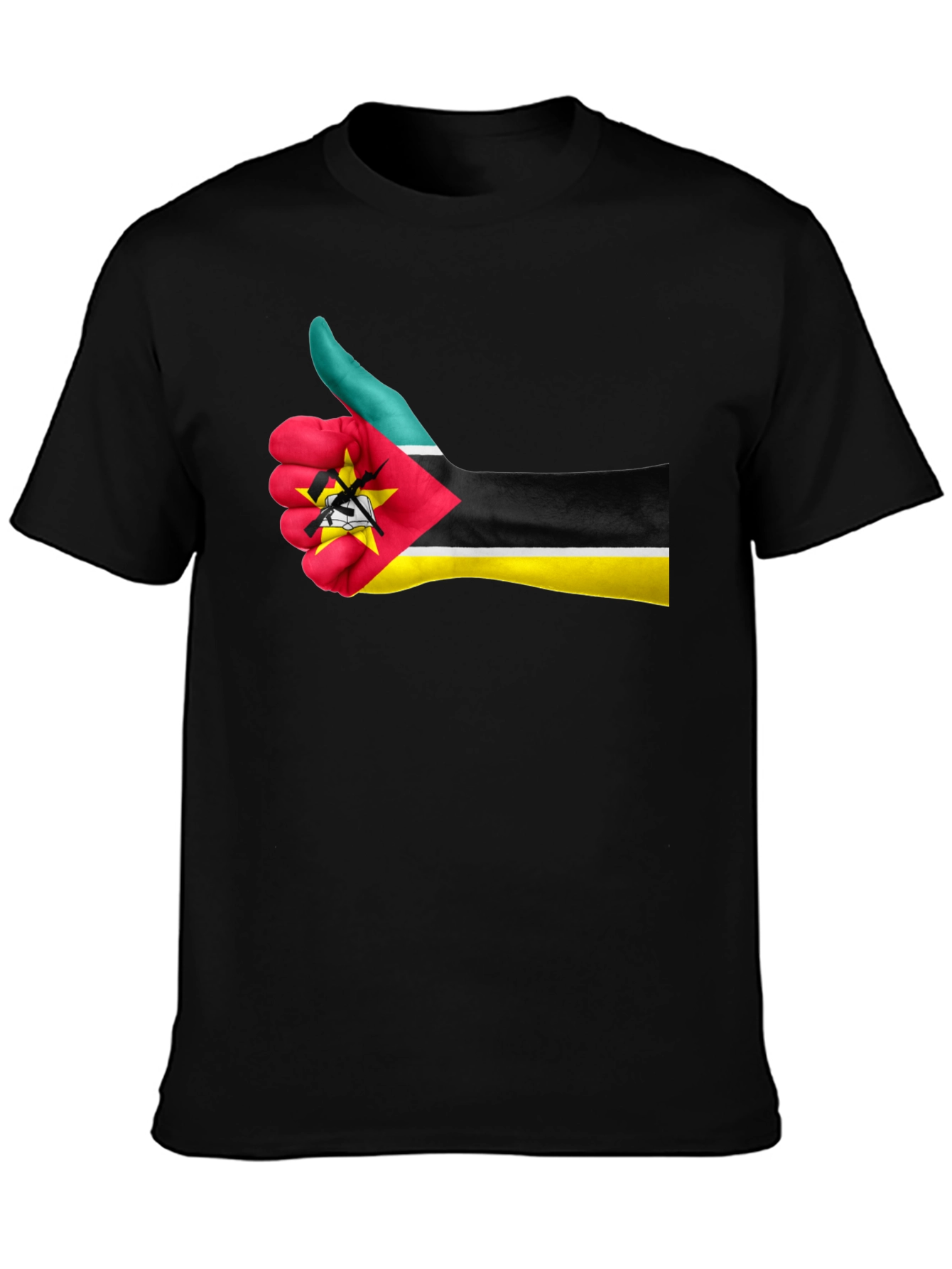 Black Mozambique Flag Thumb Up Graphic T-Shirt view 3