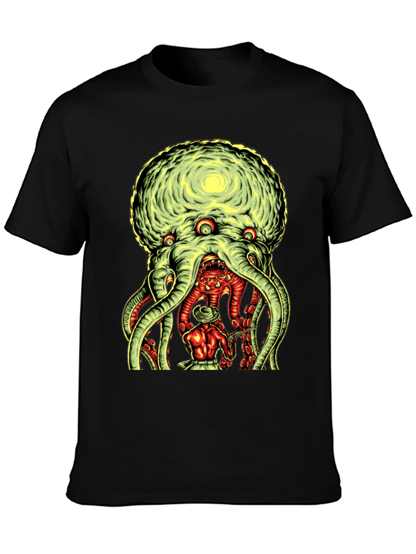 Black Tentacle Monster Graphic Tee - Black Cotton T-Shirt view 3