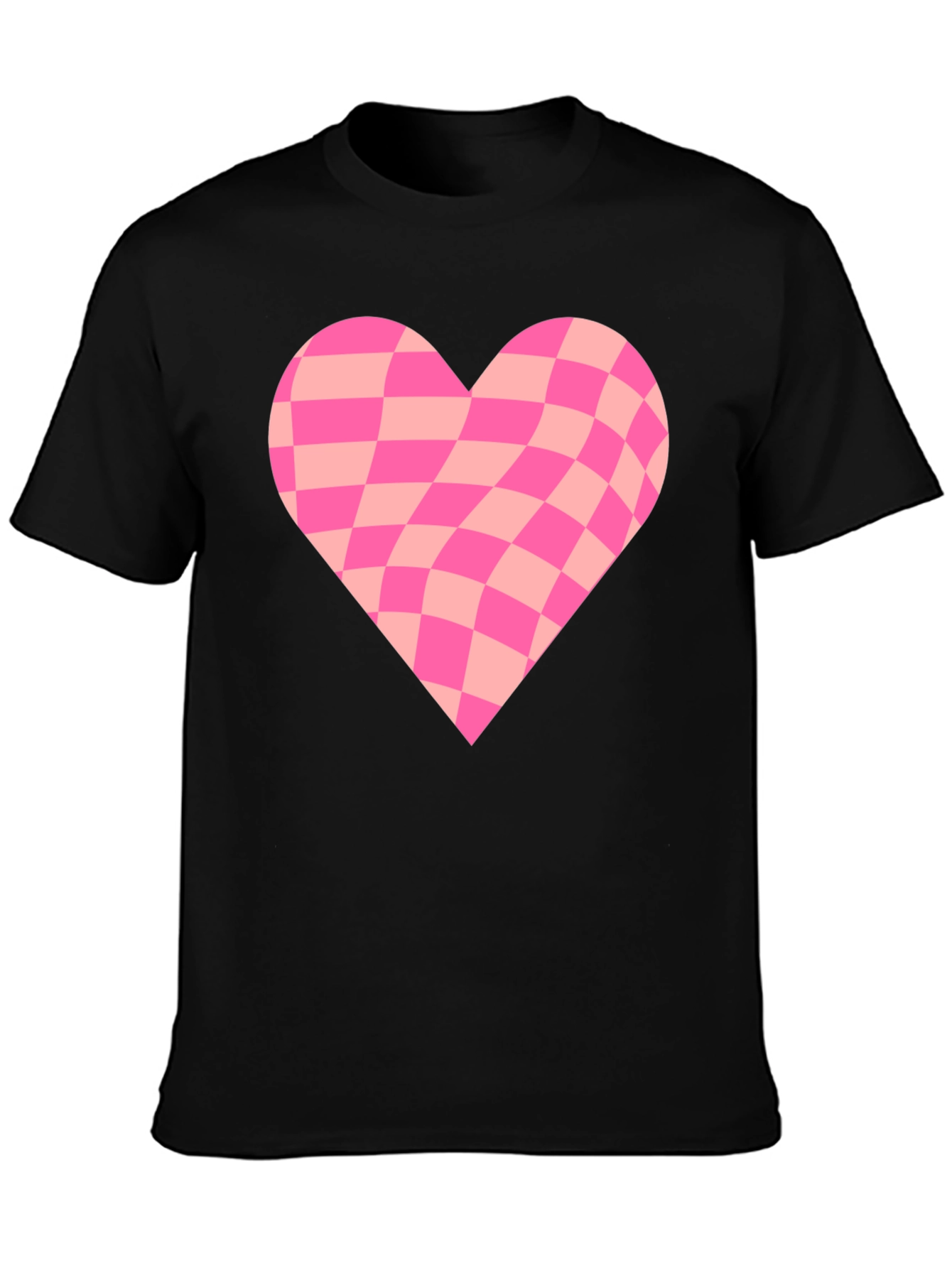 Black Warped Checkered Heart Graphic Tee - Black view 3