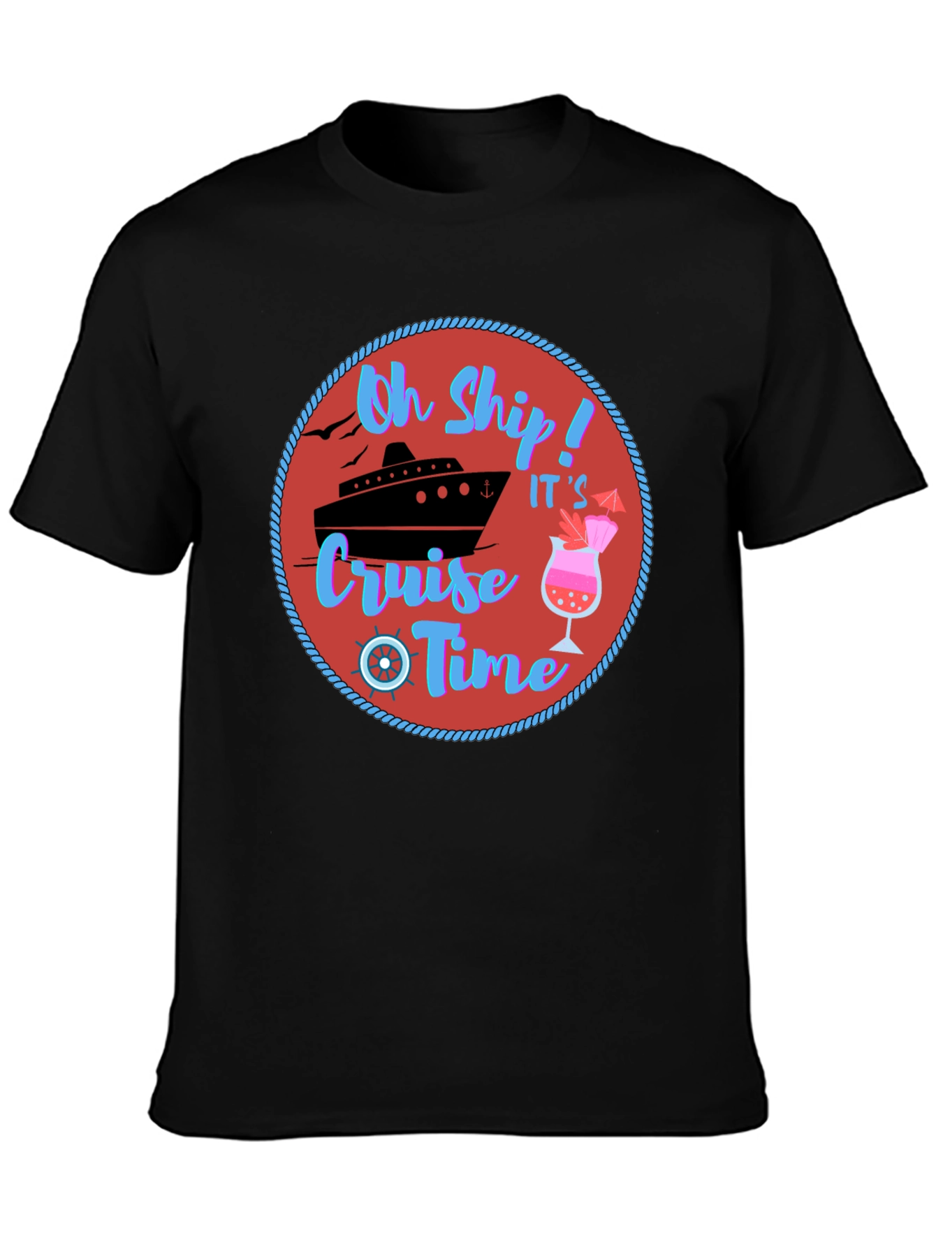 Black Oh Ship Cruise Time T-Shirt - Nautical Vacation Tee view 3