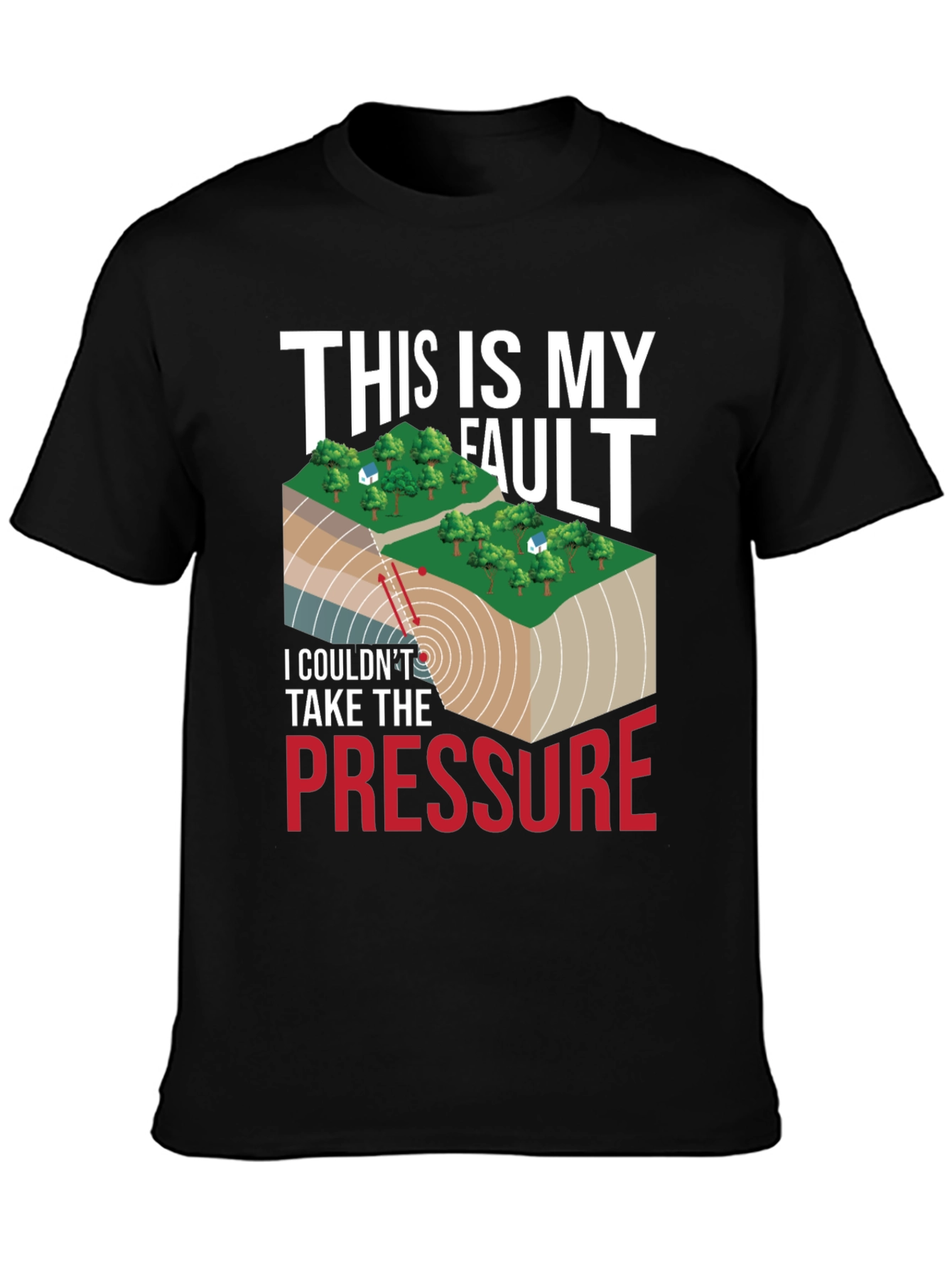 Black Geology Humor T-Shirt: This Is My Fault, Pressure view 3