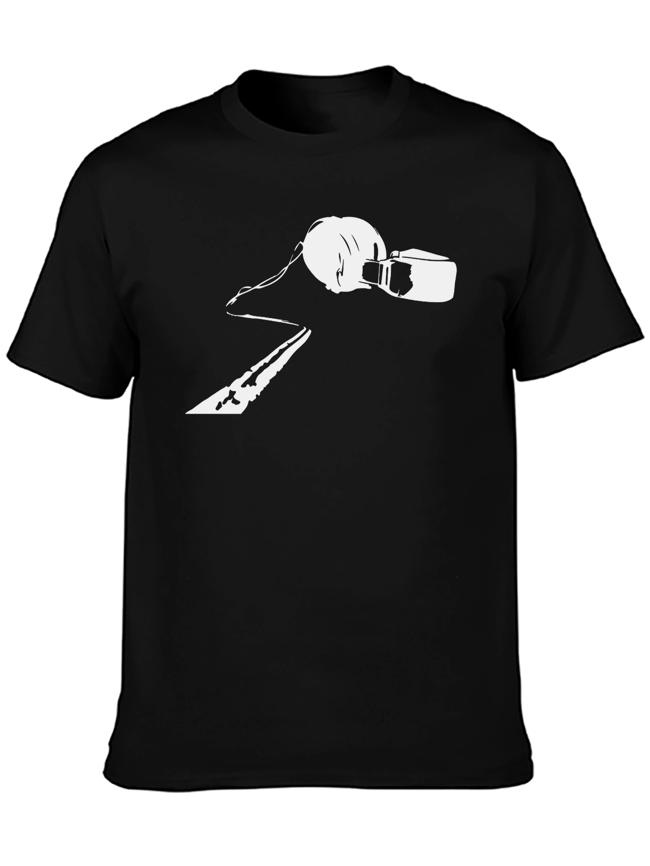 Black Retro Music T-Shirt - DJ Headphones & Cassette Design view 3