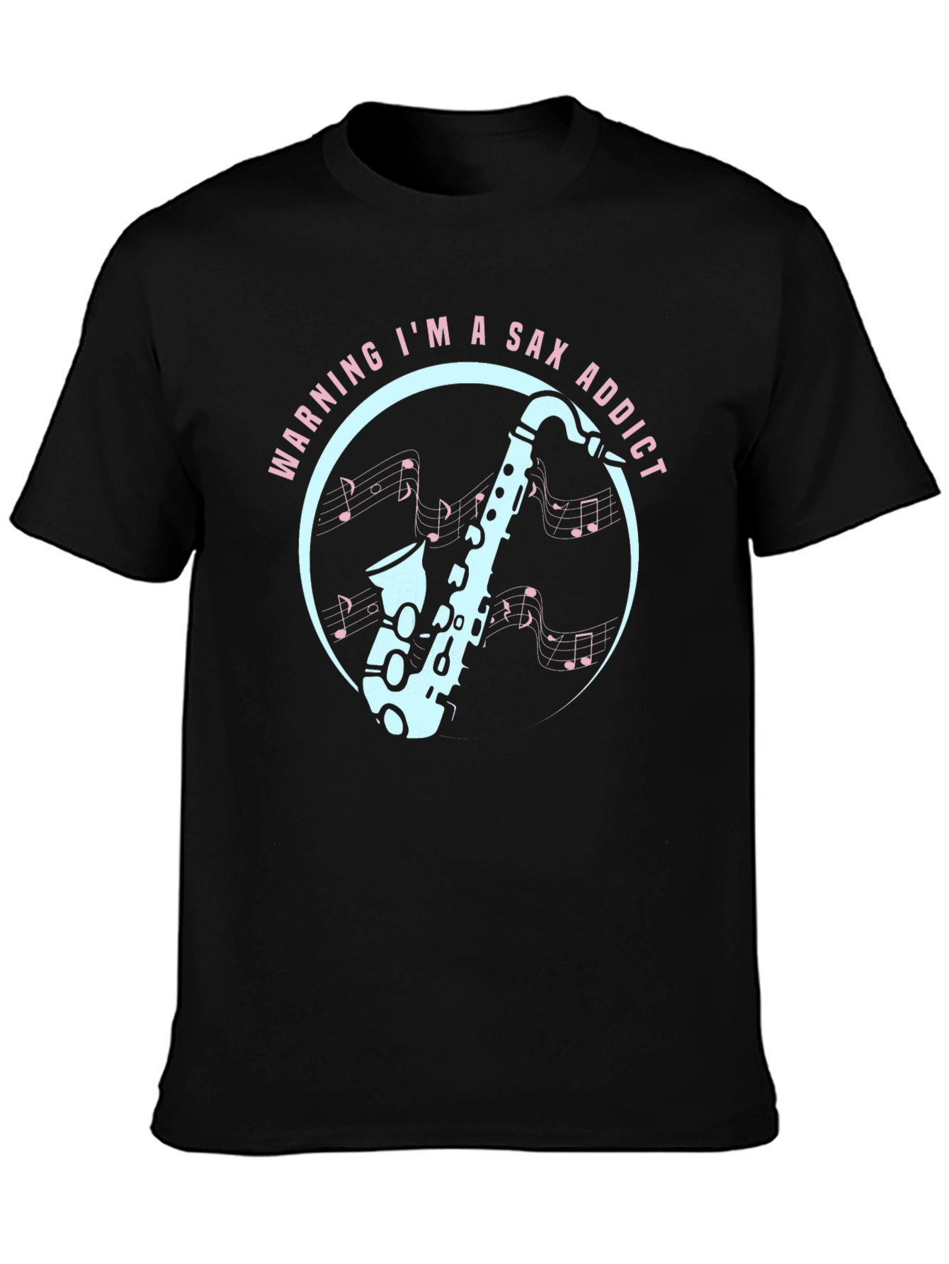 Black Sax Addict Graphic Tee - Musician's Humor T-Shirt view 3
