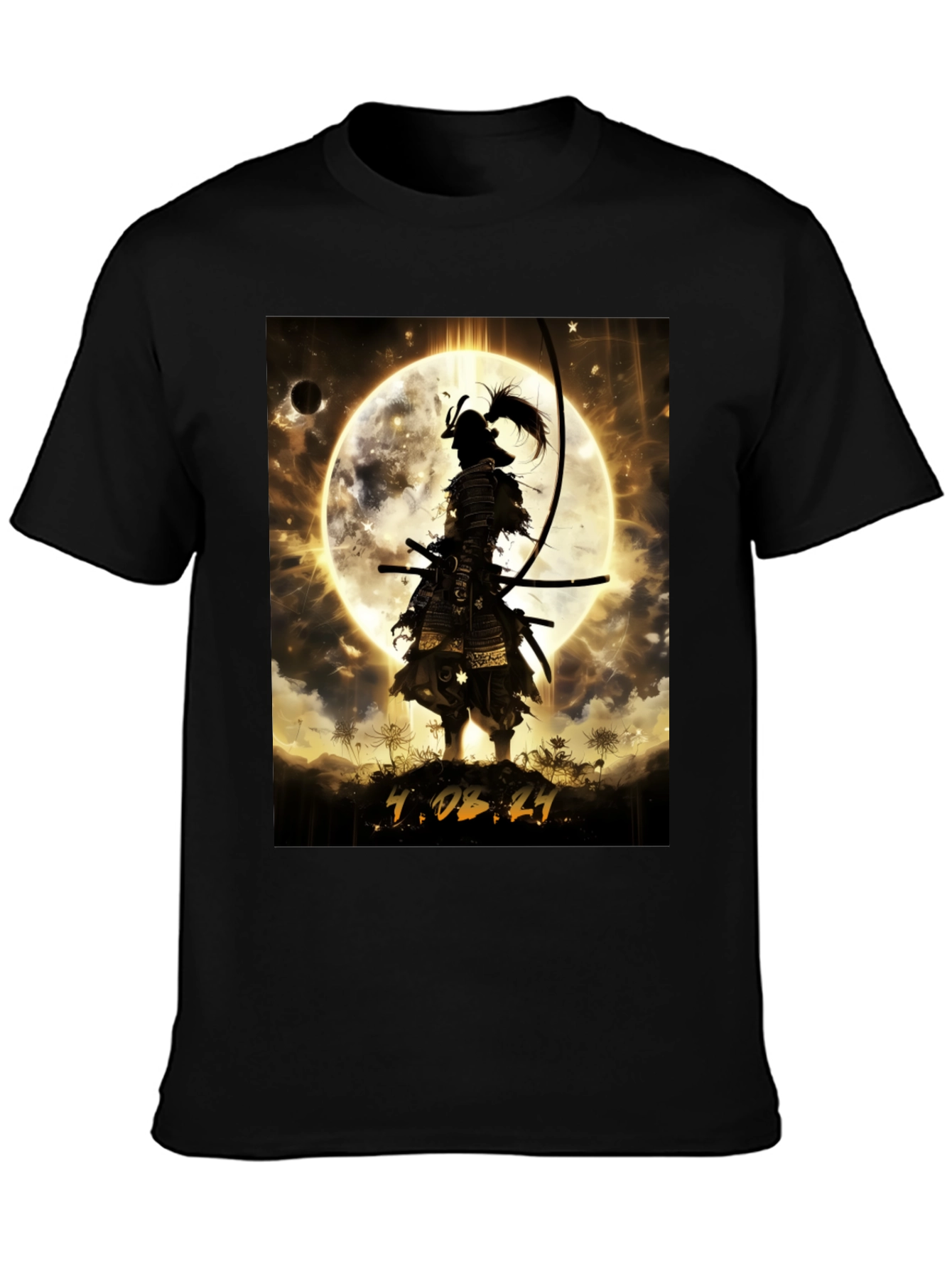 Black Samurai Moon Graphic T-Shirt - Warrior Style view 3