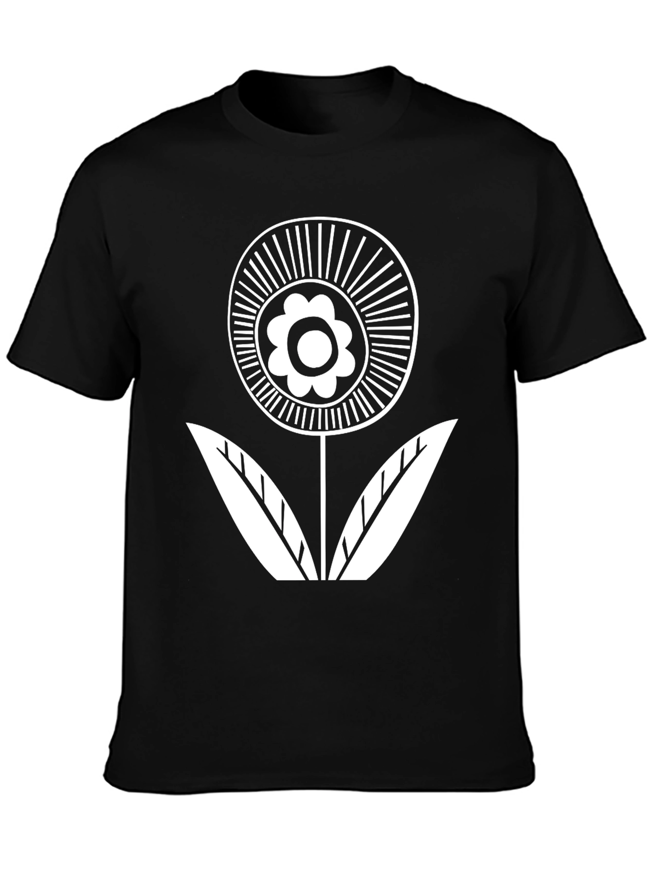 Black Black T-Shirt with White Flower Graphic view 3
