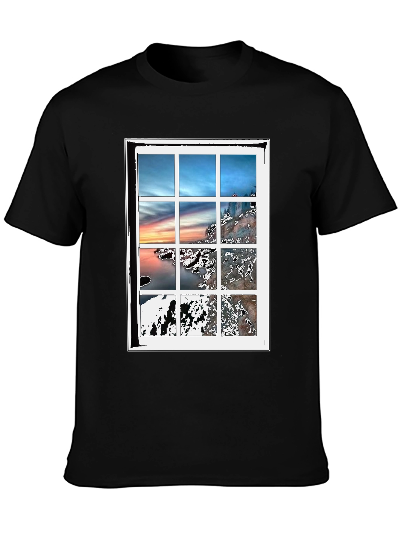 Black Scenic Window Graphic Tee - Black Cotton Blend T-Shirt view 3
