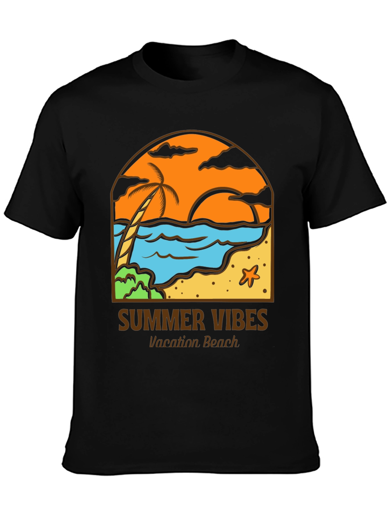 Black Summer Vibes Graphic Tee - Vacation Beach view 3