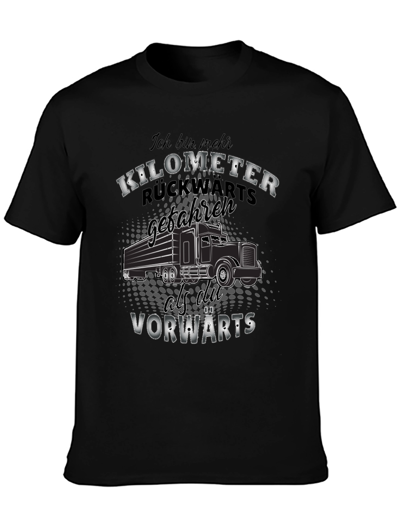 Black Kilometer Trucker Tee - German Humor T-Shirt view 3