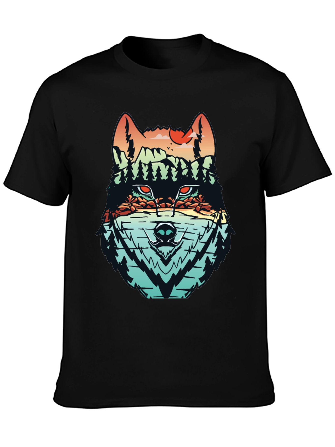 Black Nature Wolf Graphic Tee - Modern Mountainscape Design view 3