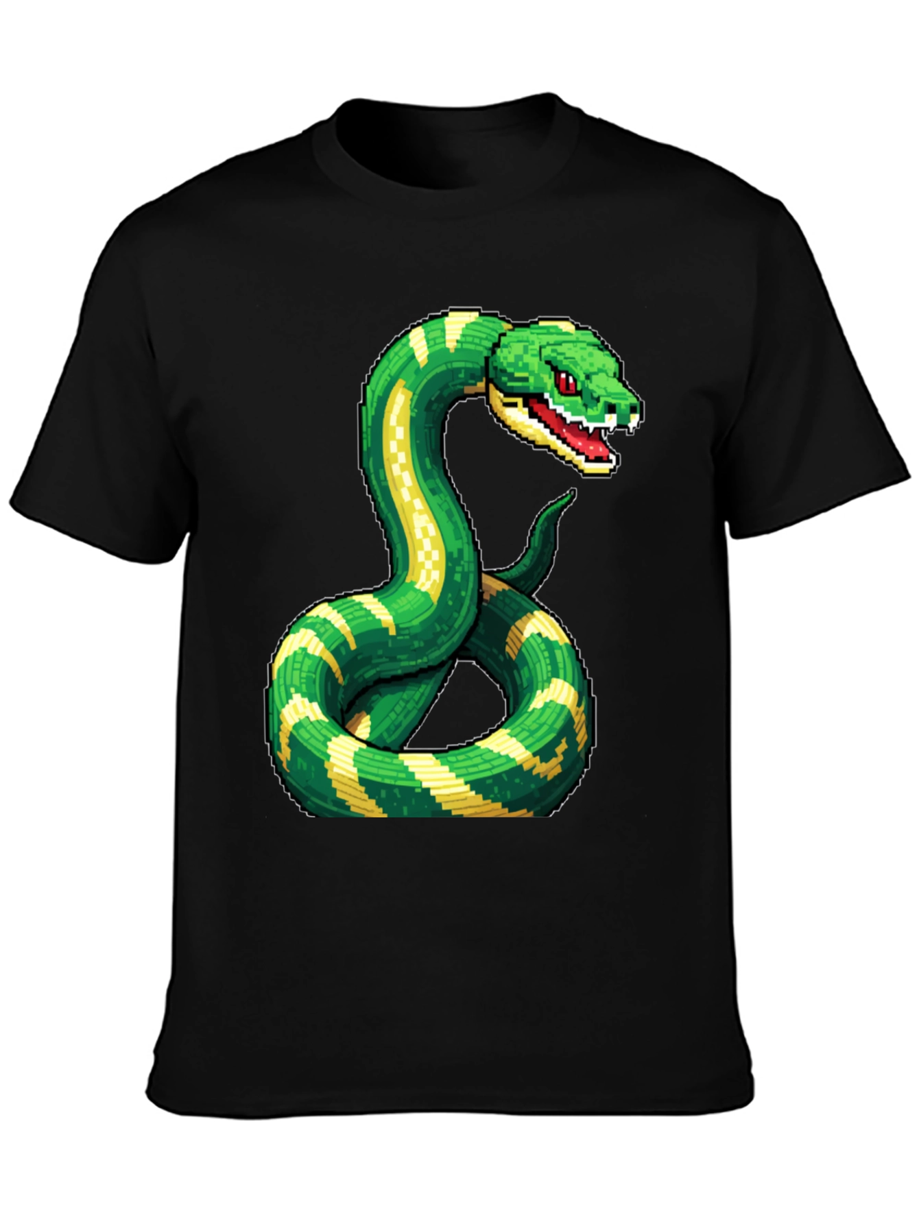 Black Pixelated Snake Graphic Tee - Gamer Style view 3