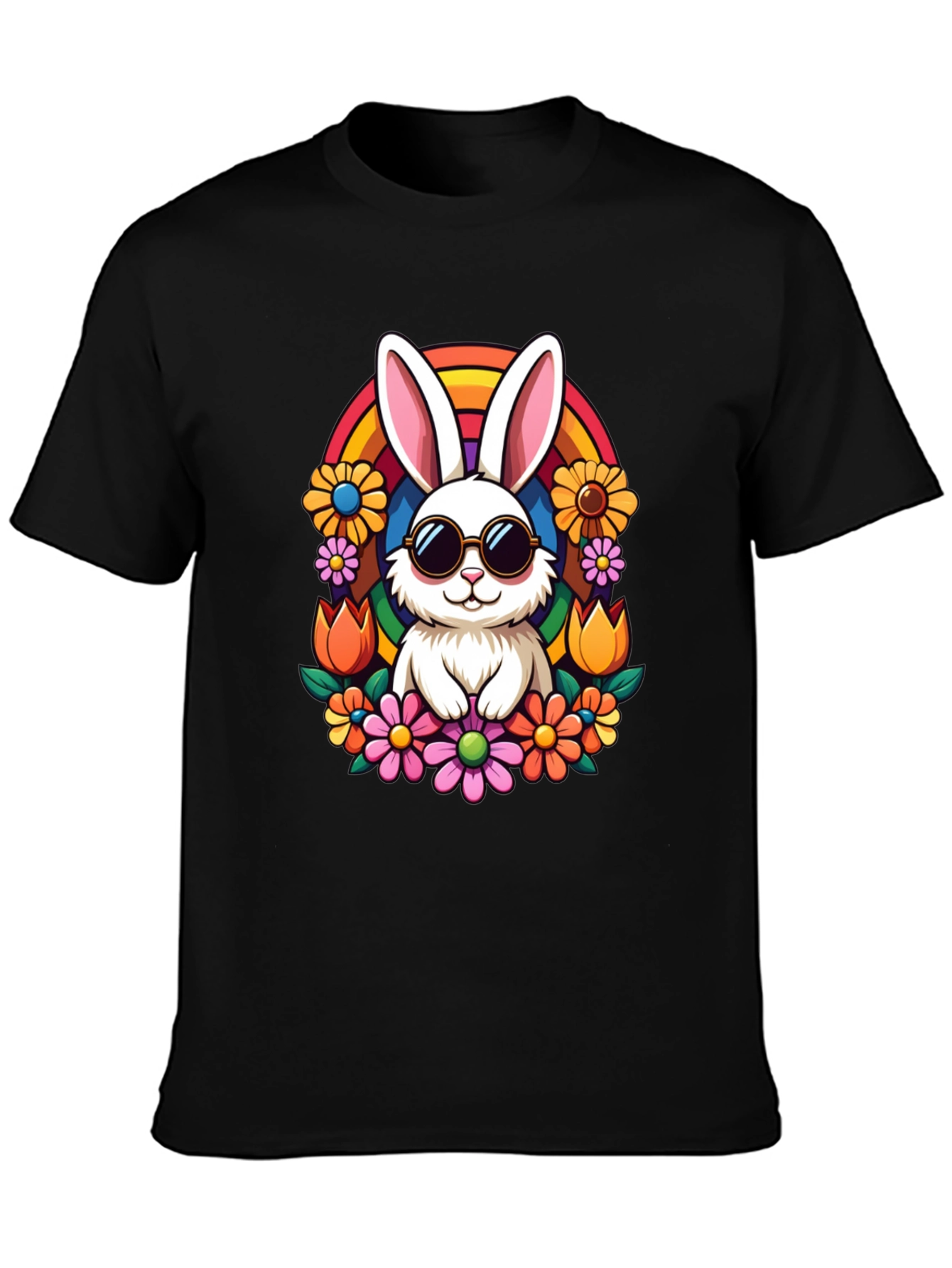 Black Cool Bunny Rainbow Tee view 3