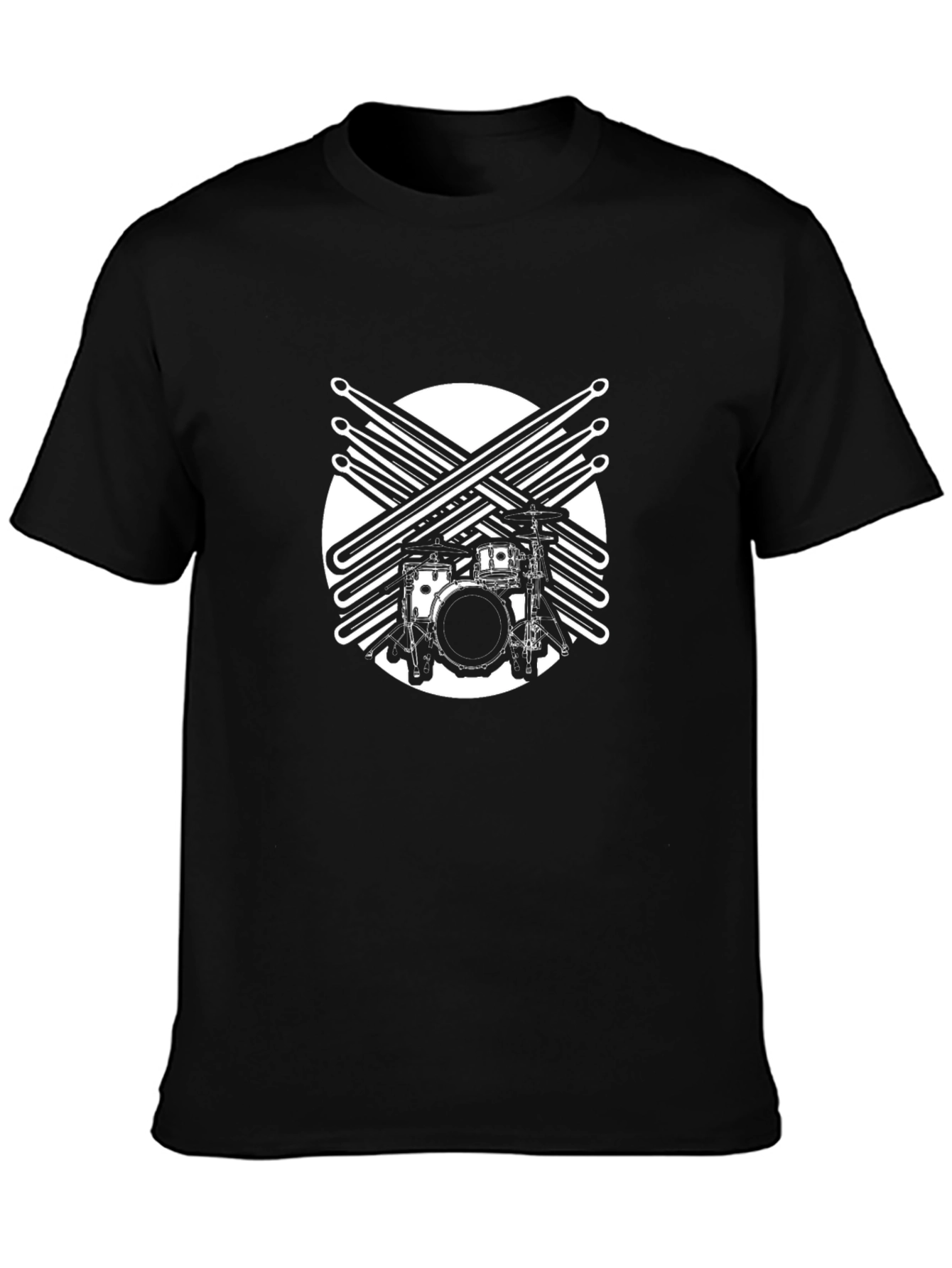 Black Drum Kit Graphic Tee - Music Lover's Black T-Shirt view 3