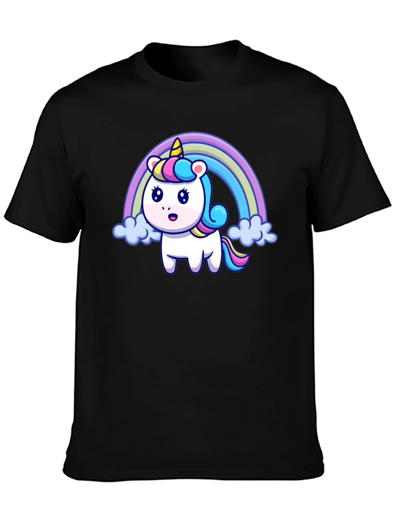 Black Rainbow Unicorn Graphic T-Shirt view 3