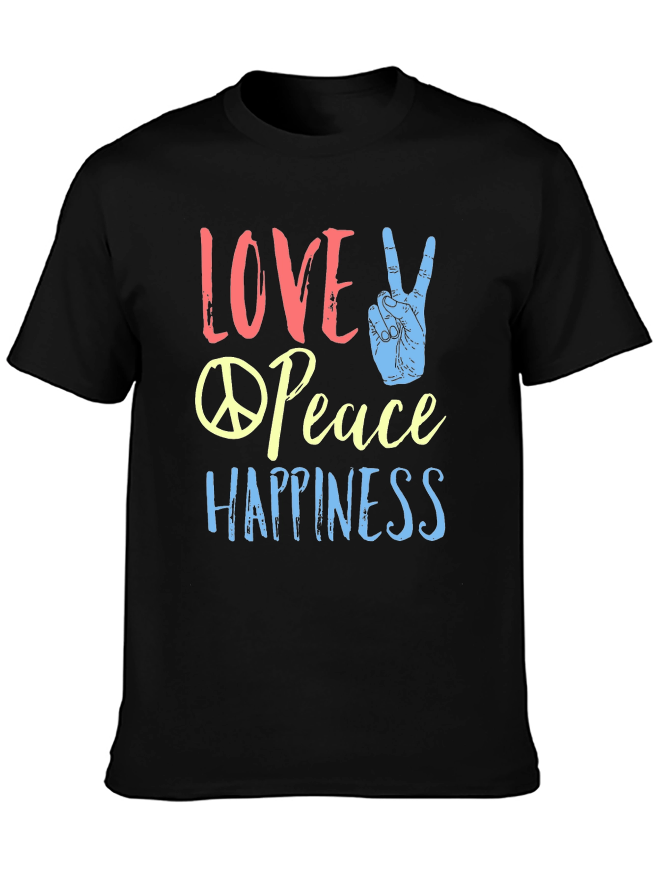 Black Love Peace Happiness Graphic T-Shirt view 3