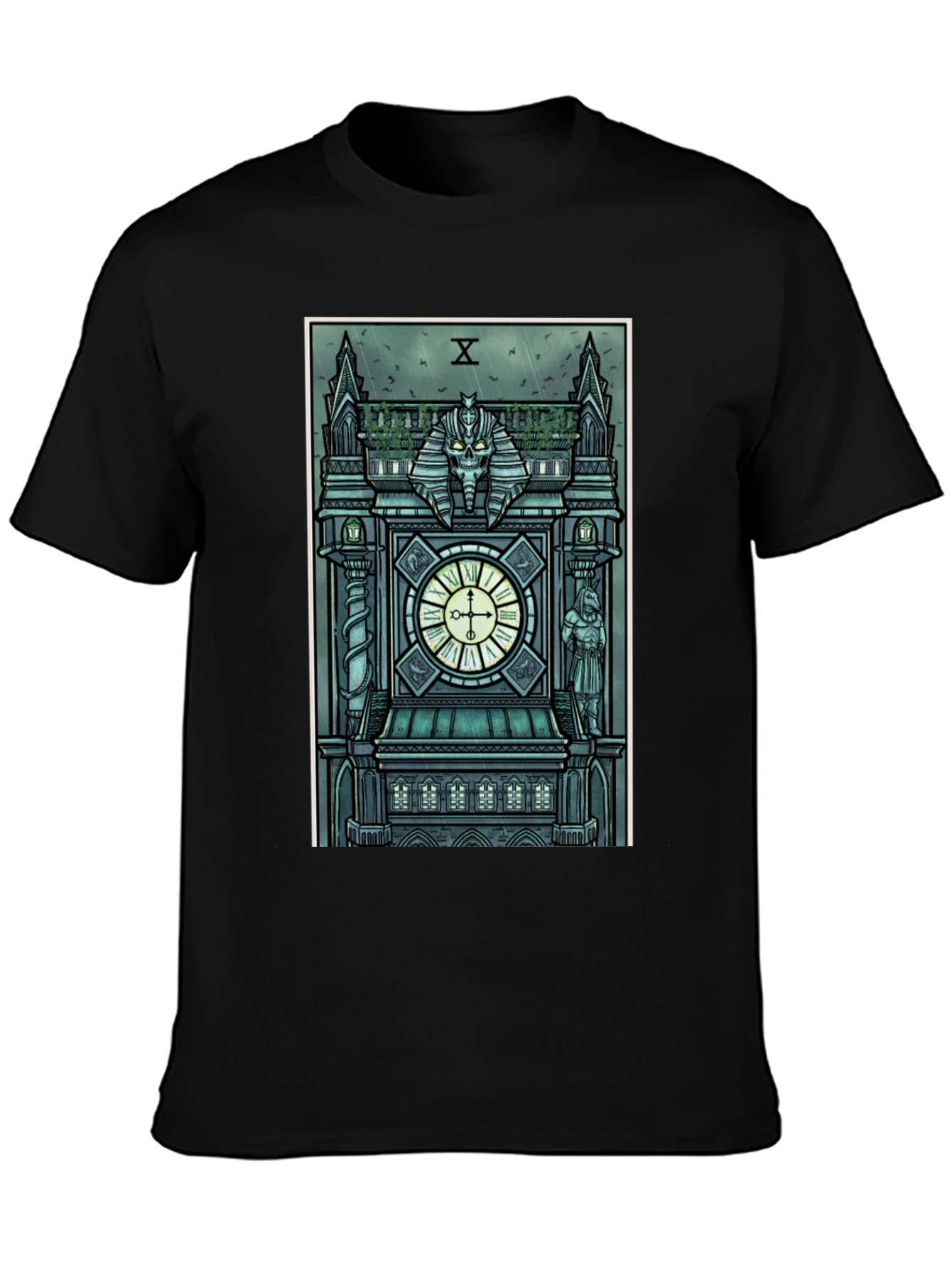Black Gothic Clock Tower Graphic T-Shirt - Men's Black Tee view 3