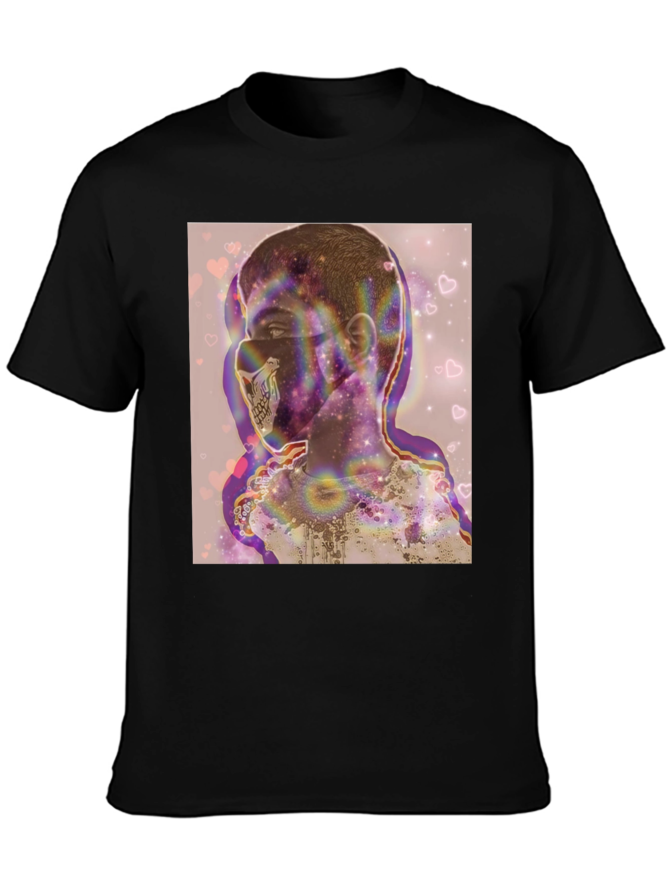 Black Psychedelic Skull Mask Graphic Tee view 3