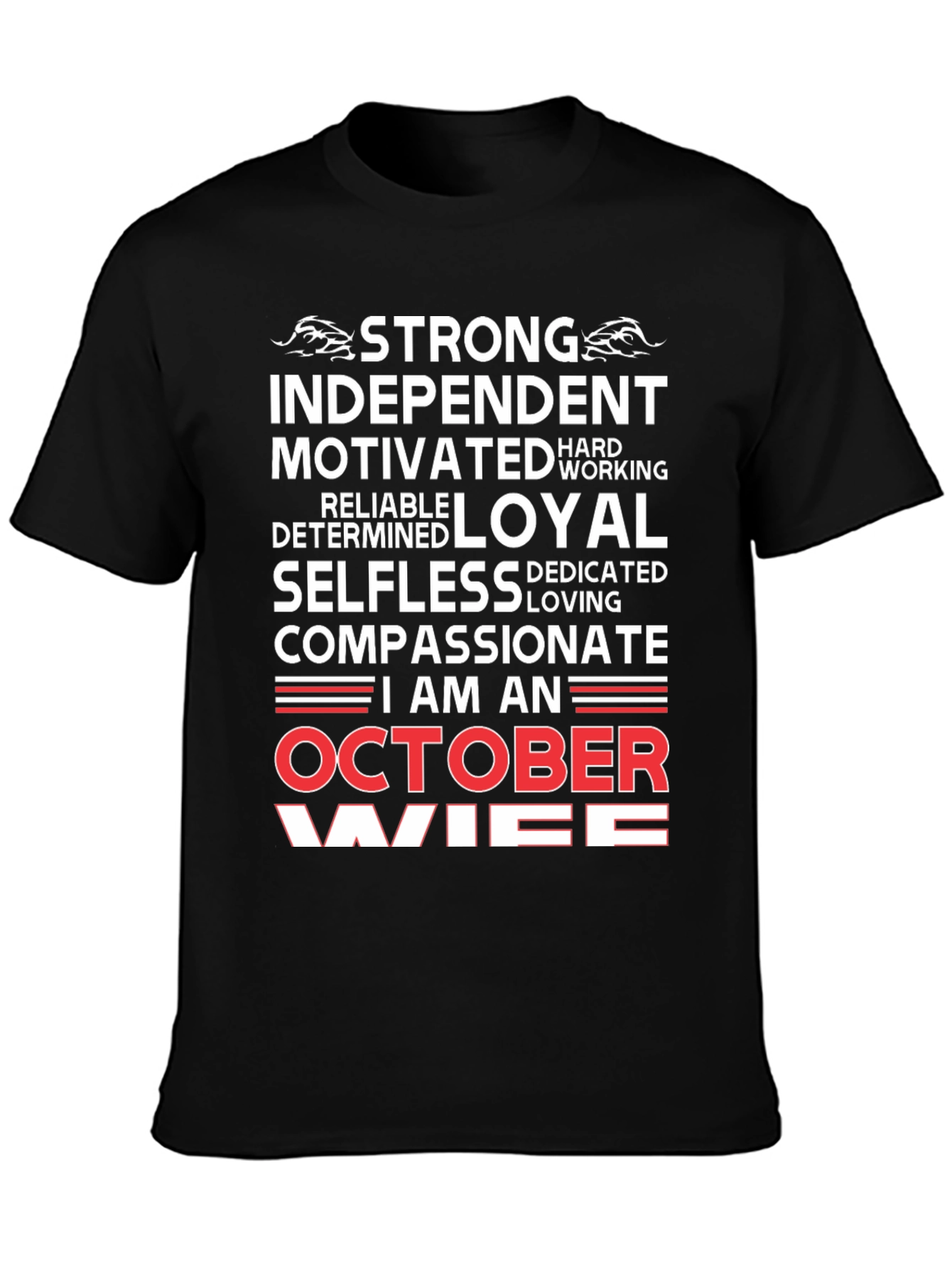 Black Strong October Wife Black T-Shirt view 3