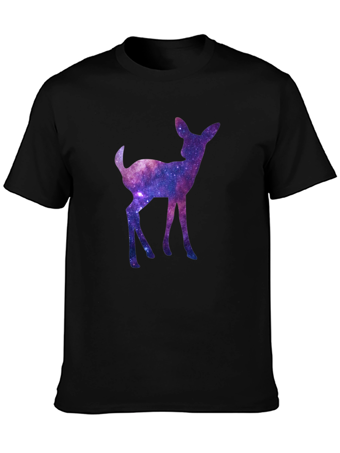 Black Galaxy Deer Graphic Tee - Cosmic Fawn T-Shirt view 3
