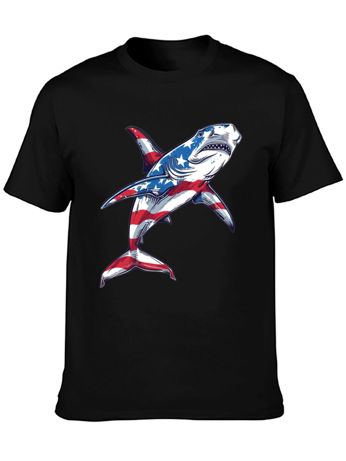 Black American Flag Shark Graphic Tee view 3