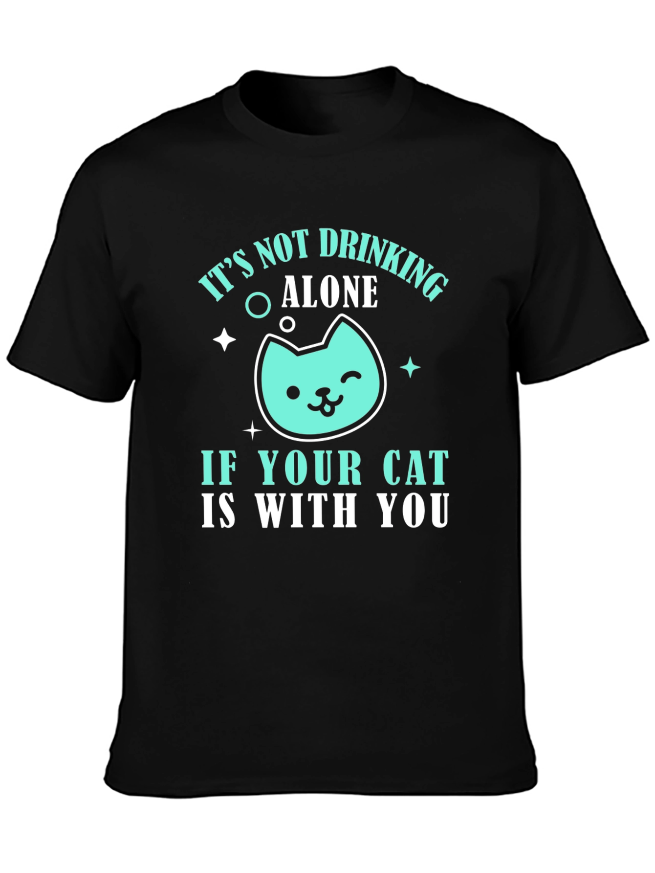 Black Drinking with Cat Graphic Tee - Funny Cat Lover T-Shirt view 3