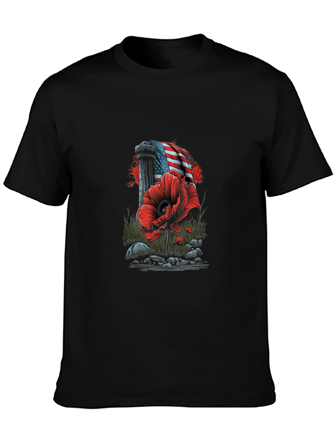 Black Patriotic Poppy T-Shirt - American Flag Memorial Day Tee view 3