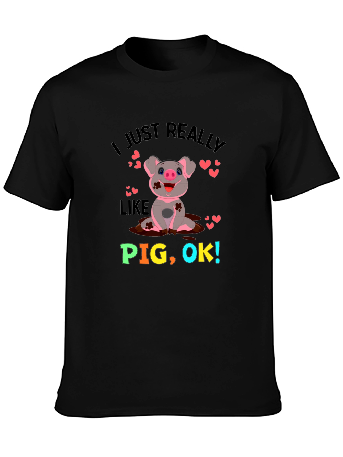 Black I Just Really Like Pigs! Novelty Graphic T-Shirt view 3