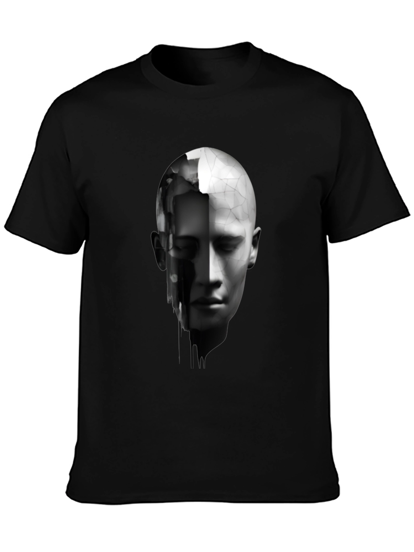 Black Abstract Human Face Graphic Print Black T-Shirt view 3