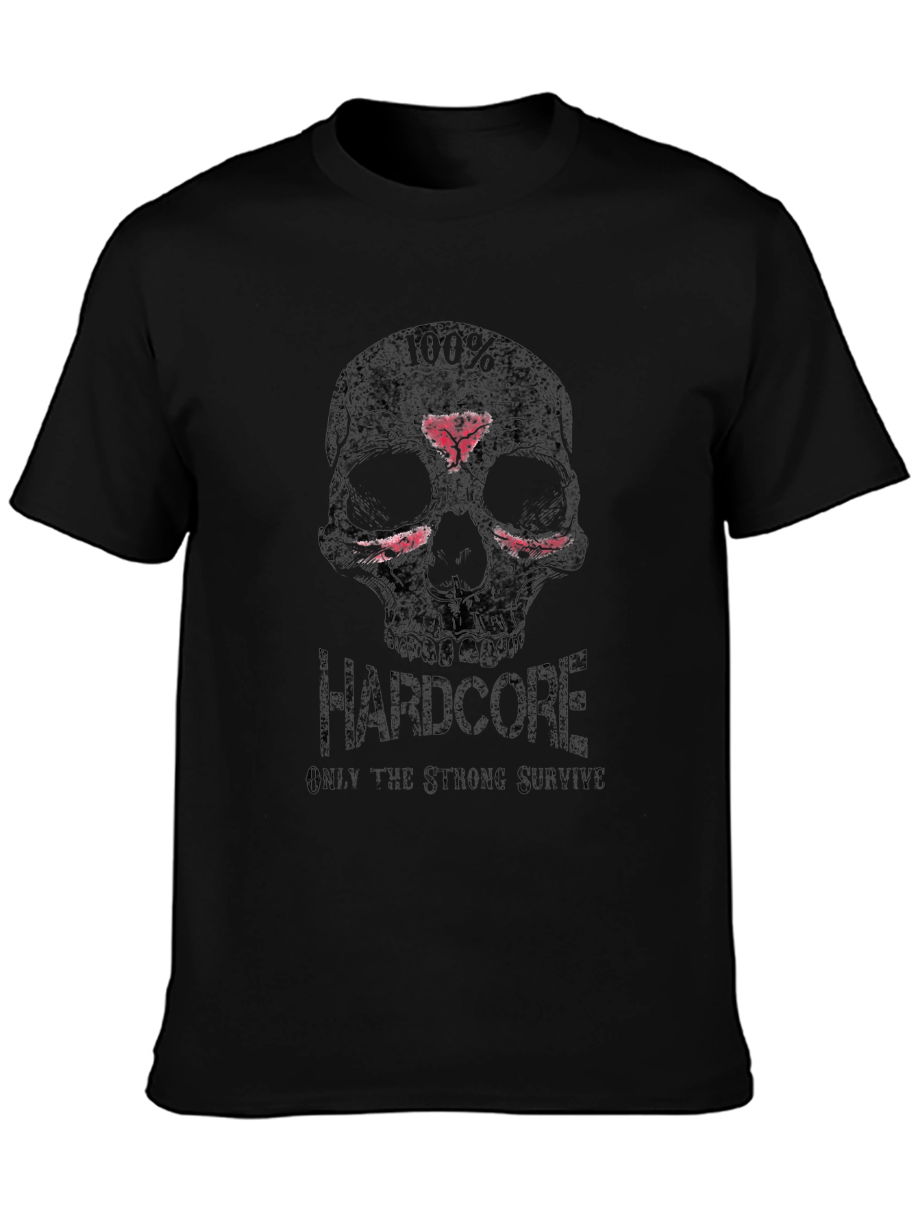 Black Hardcore Skull Graphic Tee - Only the Strong Survive view 3