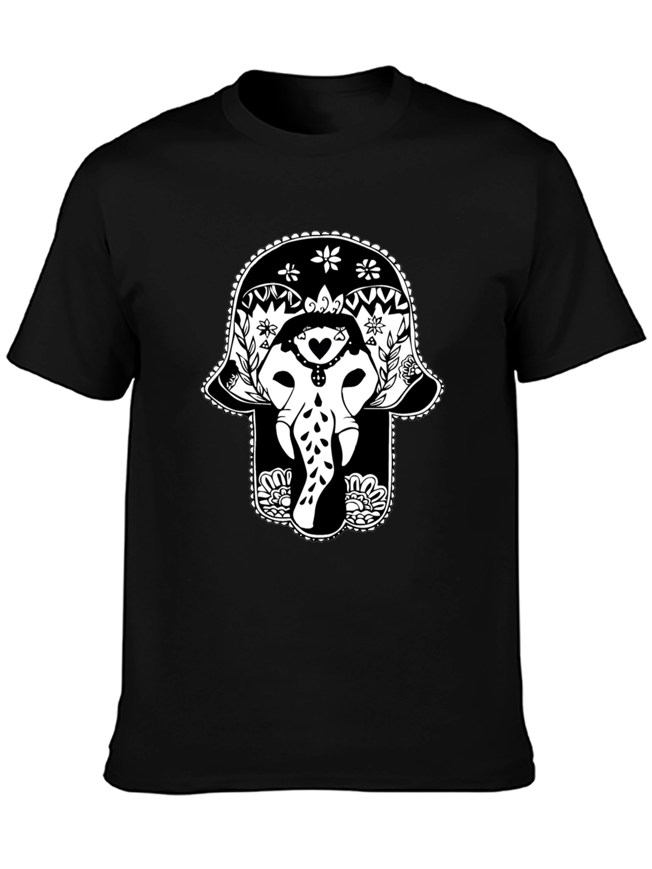 Black Elephant Hamsa Graphic Tee - Black view 3