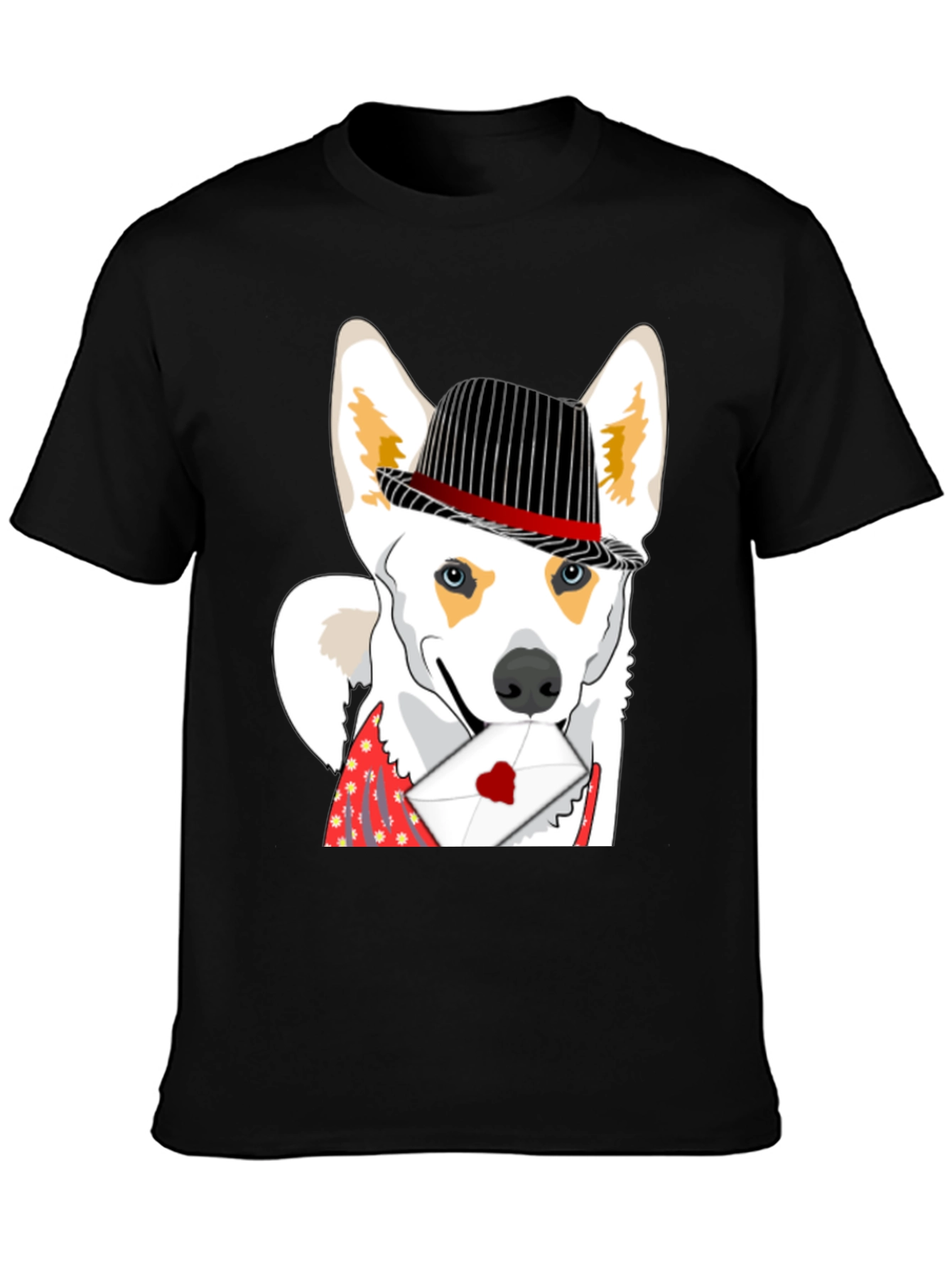Black Dog in Hat Valentine's T-Shirt view 3