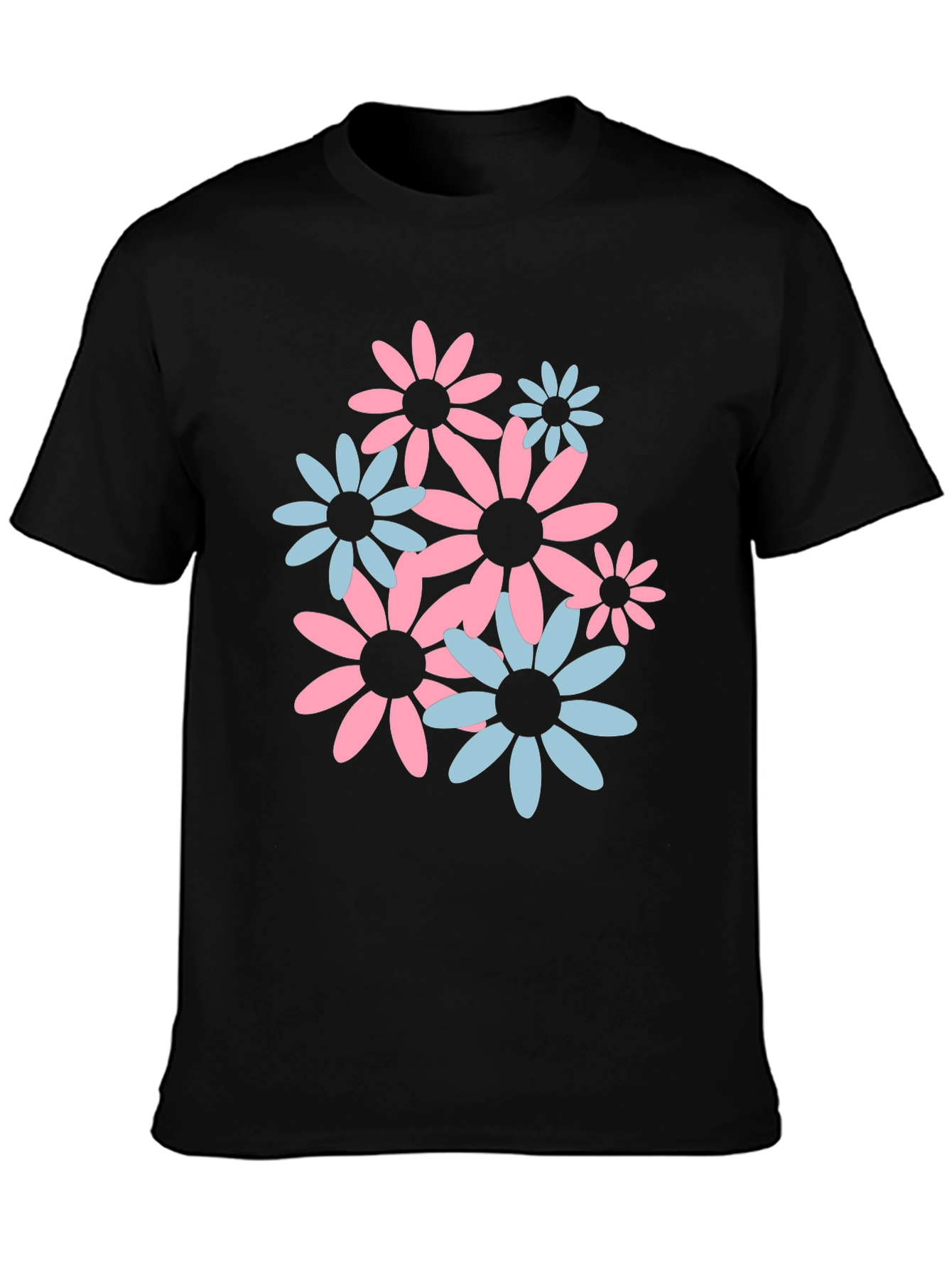 Black Floral Print Crew Neck T-Shirt view 3