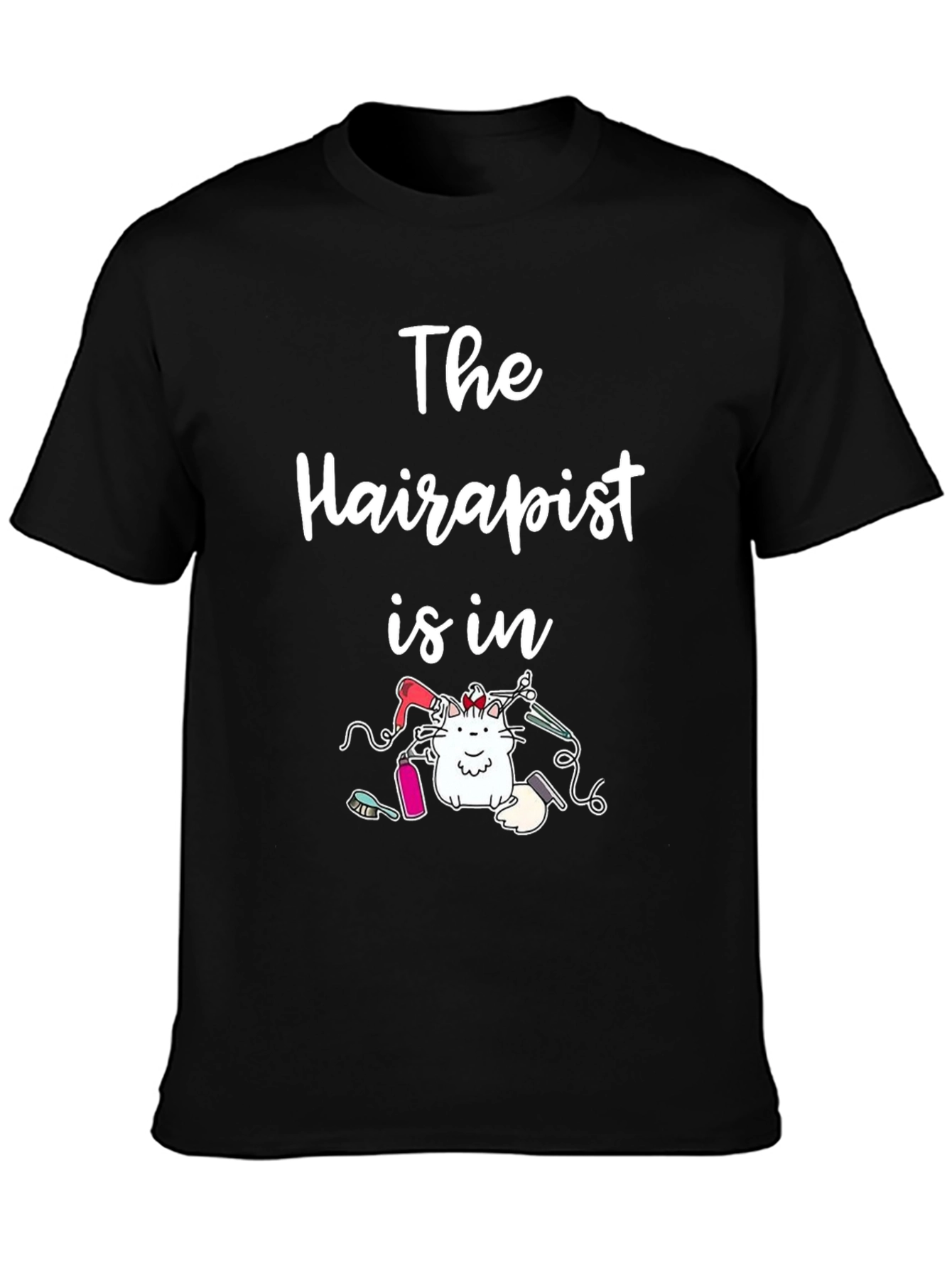 Black The Hairapist is in - Novelty T-Shirt view 3